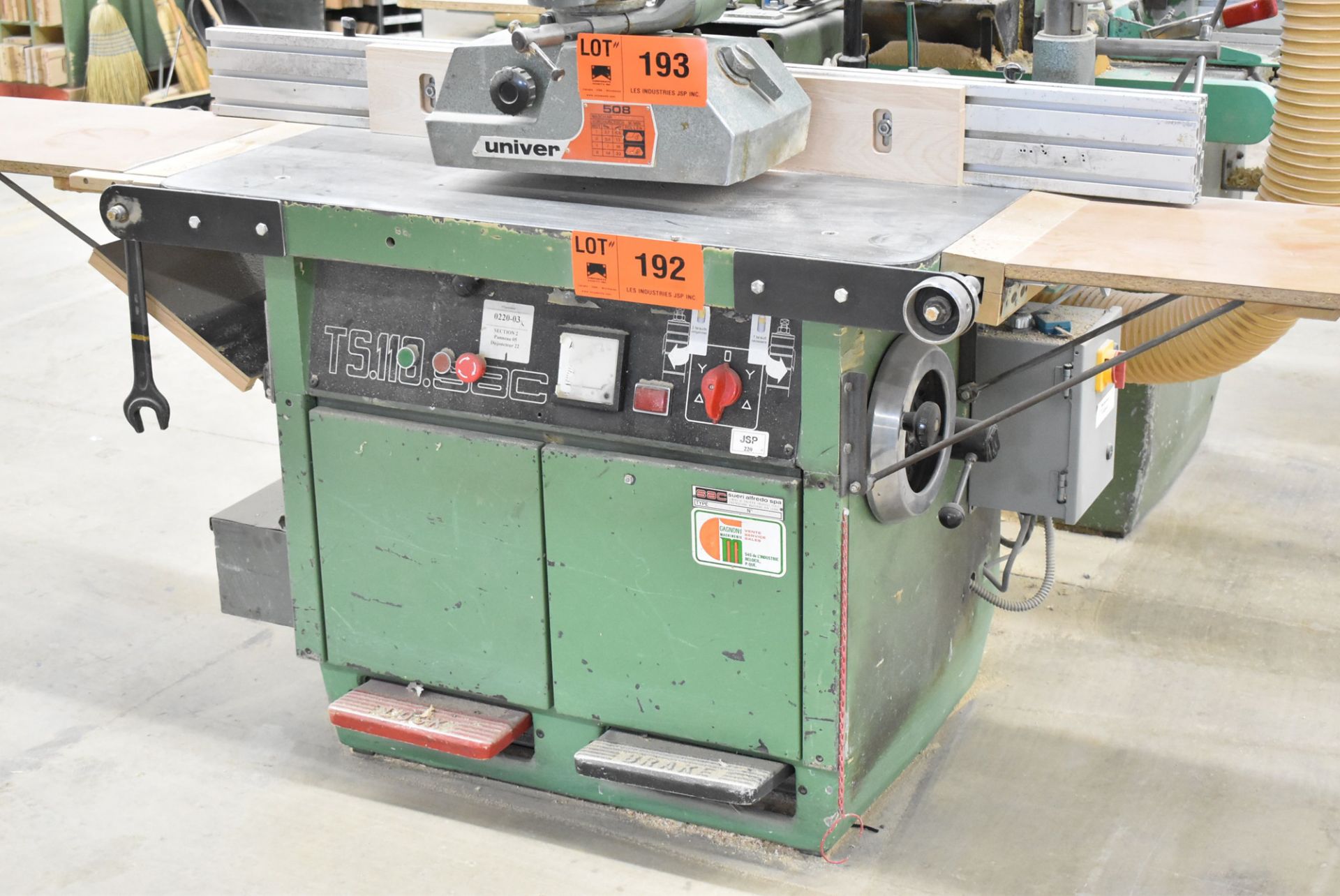 SAC TS-110 SHAPER WITH 2" DIA. SPINDLE, SPEEDS TO 10,000 RPM, 43" X 35" TABLE, APPROX. 10 HP, S/N: - Image 2 of 4