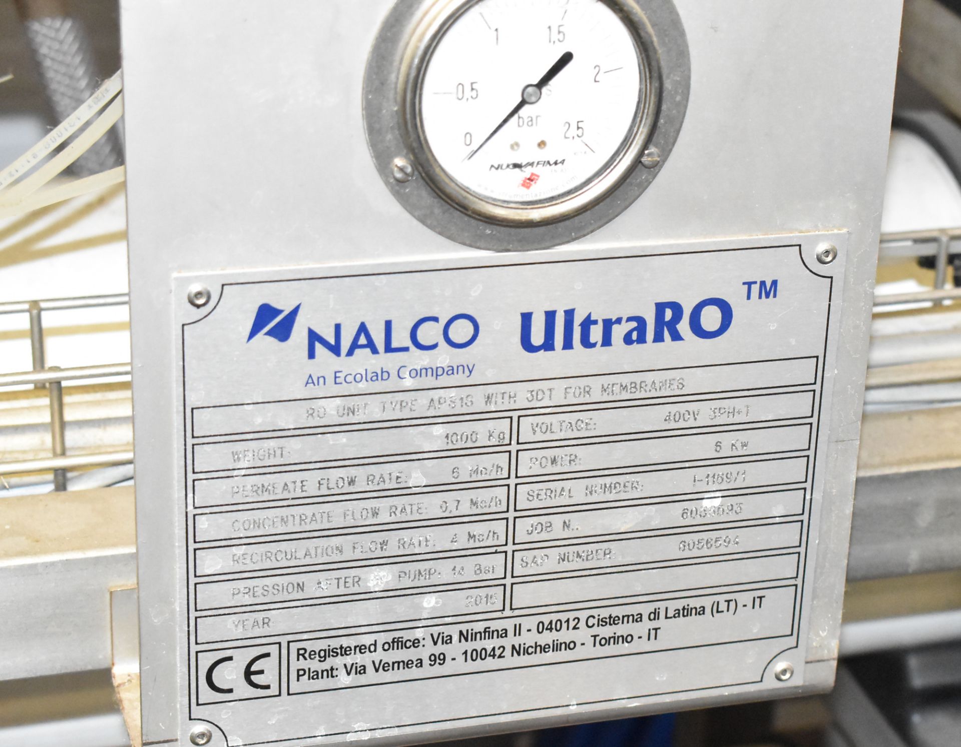 NALCO ULTRARO SKID MOUNTED REVERSE OSMOSIS WATER PURIFICATION SYSTEM WITH SIEMENS SIMATIC - Image 3 of 8