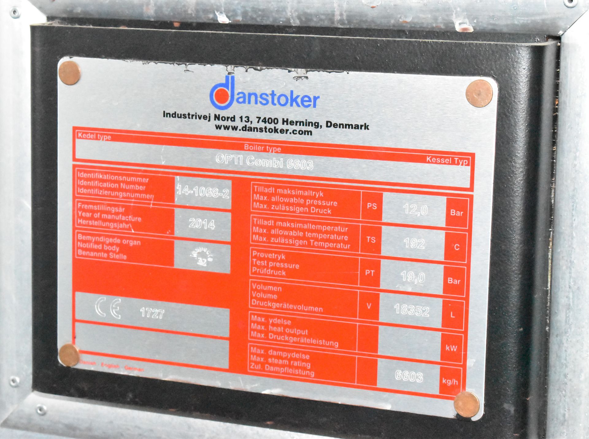 DANSTOKER (2014) OPTI COMBI 6603 18,352L NATURAL GAS STEAM BOILER WITH 19 DEG C MAX ALLOWABLE - Bild 7 aus 7