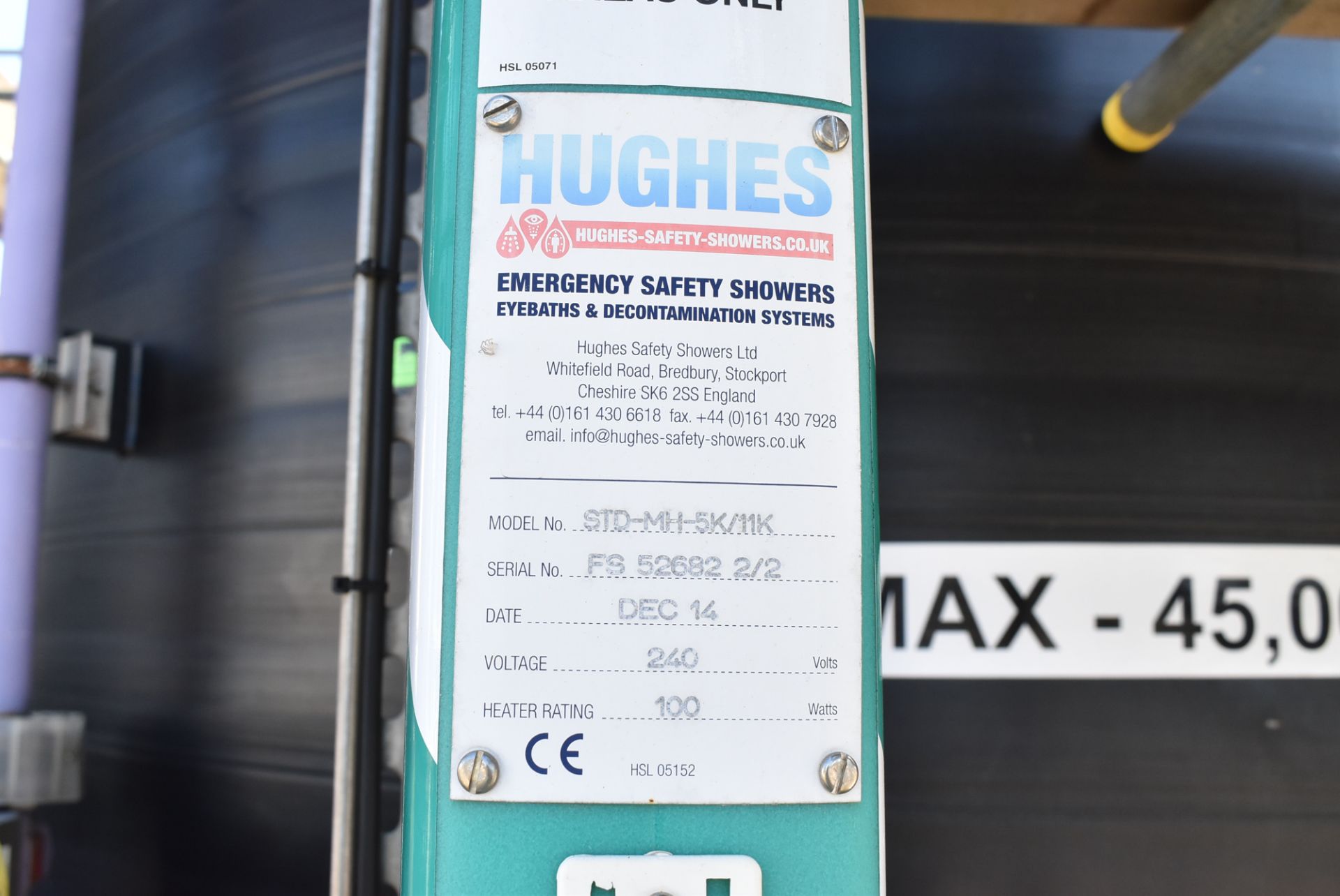 HUGHES (2014) EMERGENCY SAFETY SHOWER (CI) (YARD) [RIGGING FEES FOR LOT #1093 - £150 PLUS APPLICABLE - Bild 2 aus 2