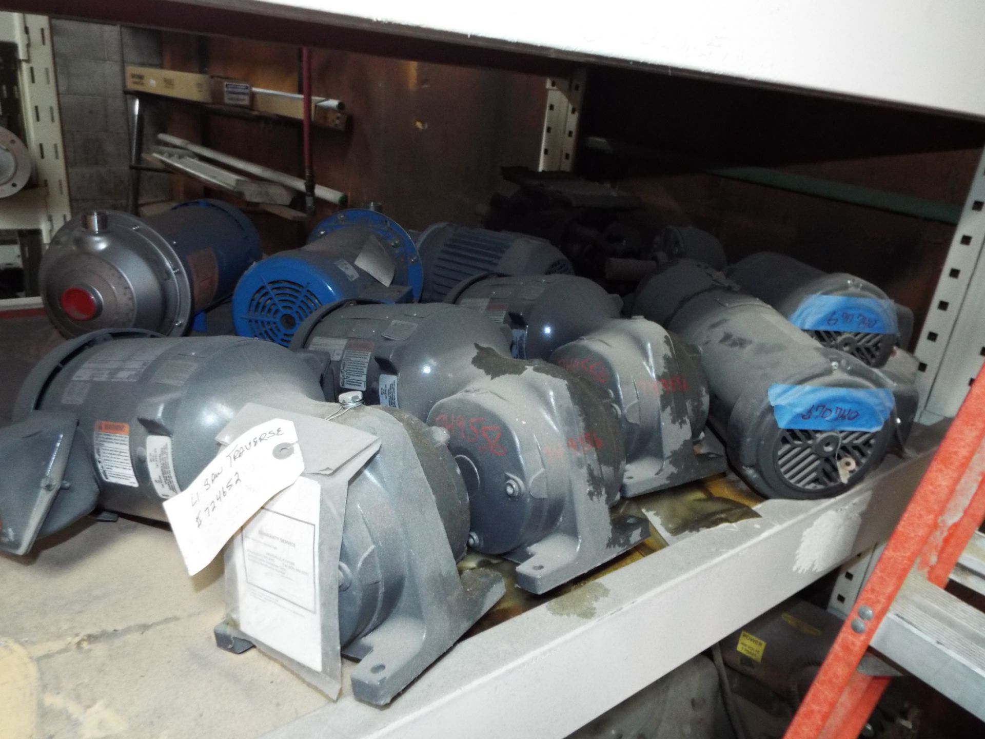 LOT/ SHELF OF SPARE MOTORS AND GEARBOXES VARIOUS SIZES - Image 2 of 4