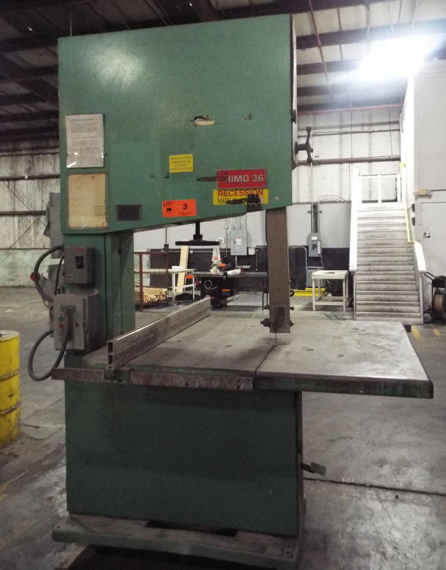 PRIMO 36 HEAVY DUTY VERTICAL BAND SAW WITH 48"X56" TABLE, 34" THROAT, APPROX. 27" MAX. WORK PIECE