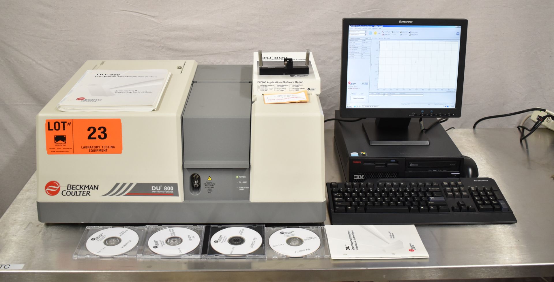 BECKMAN COULTER DU 800 SPECTROPHOTOMETER WITH DU800 UV/VIS VER 3.0 SYSTEM & APPLICATIONS SOFTWARE,