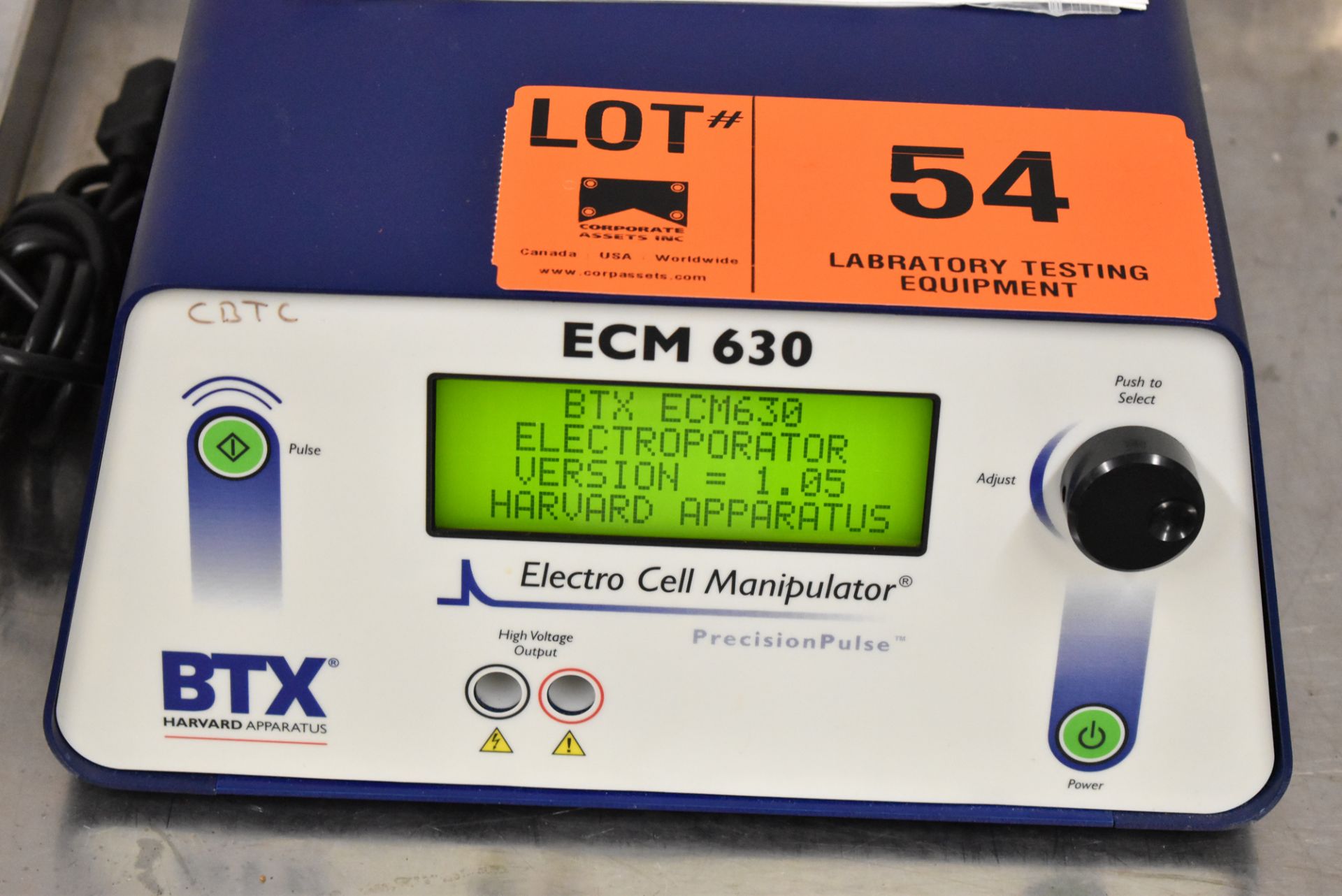 BTX ECM630 BENCH TYPE DIGITAL ELECTRO CELL MANIPULATOR, S/N N/A [$25 USD OPTIONAL LOADING FEE -