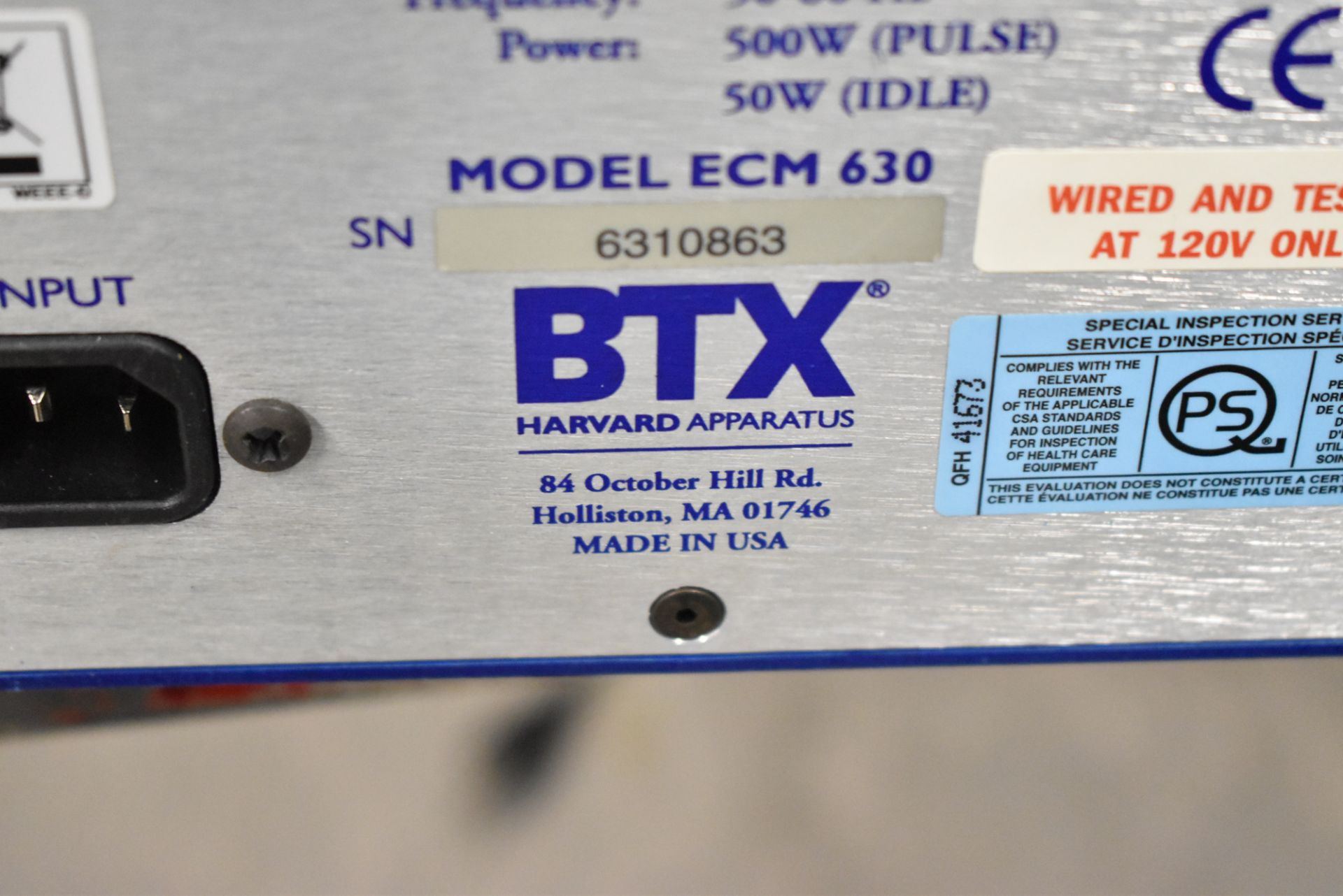 BTX ECM630 BENCH TYPE DIGITAL ELECTRO CELL MANIPULATOR, S/N N/A [$25 USD OPTIONAL LOADING FEE - - Image 4 of 4