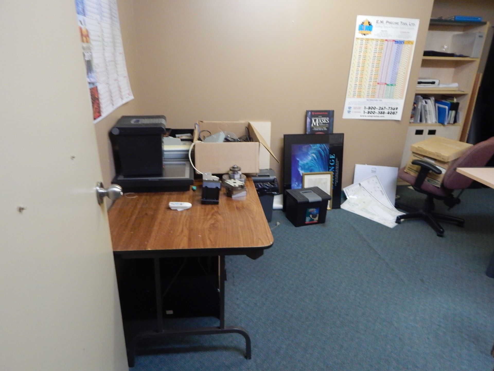 LOT/ CONTENTS OF OFFICE CONSISTING OF TABLES, CHAIRS AND SHELVES - Image 3 of 3