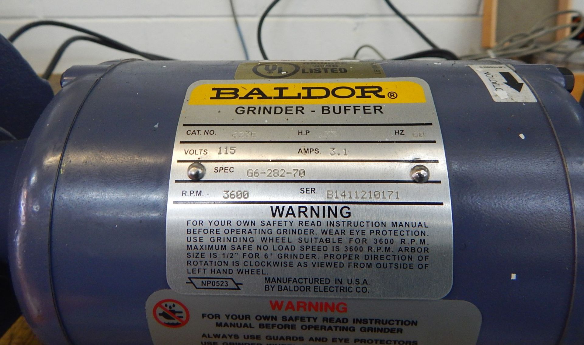 BALDOR DOUBLE-END BENCH GRINDER, S/N: N/A - Image 2 of 3