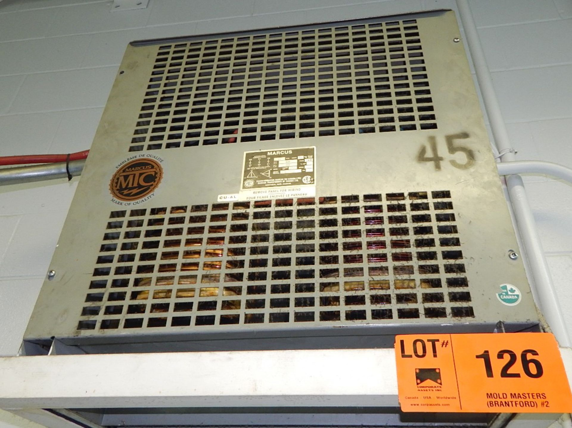 MARCUS 45KVA TRANSFORMER (240-600, 3PH, 60HZ), S/N: N/A (CI) [RIGGING FEE FOR LOT 126 - $75 CDN +