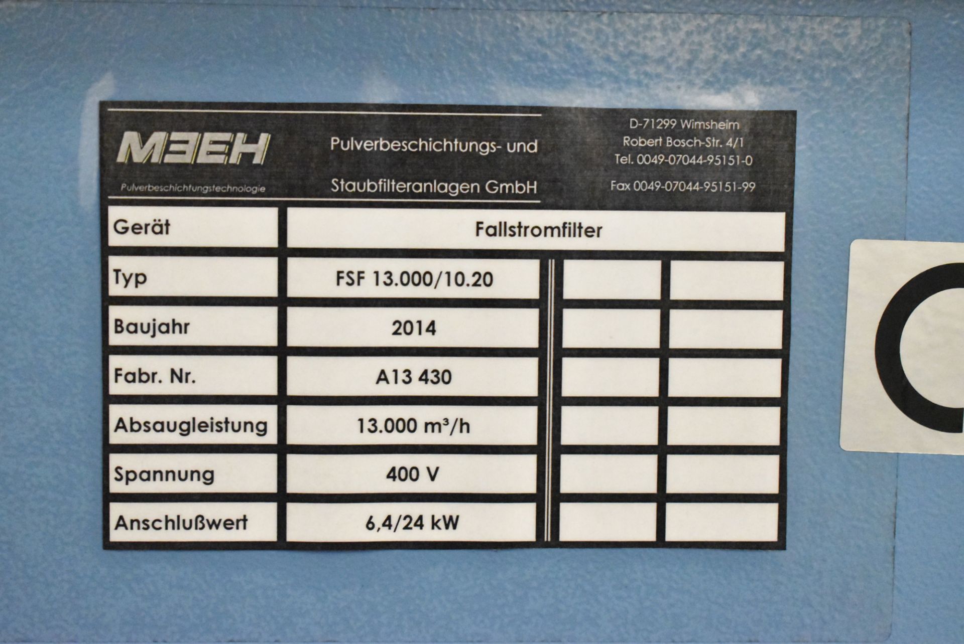 MEEH (2014) JUMBO-COAT FSF 13.000/10.20 DOWNDRAFT FILTER UNIT WITH TOUCH SCREEN PLC CONTROLS, 6,4/ - Image 3 of 4