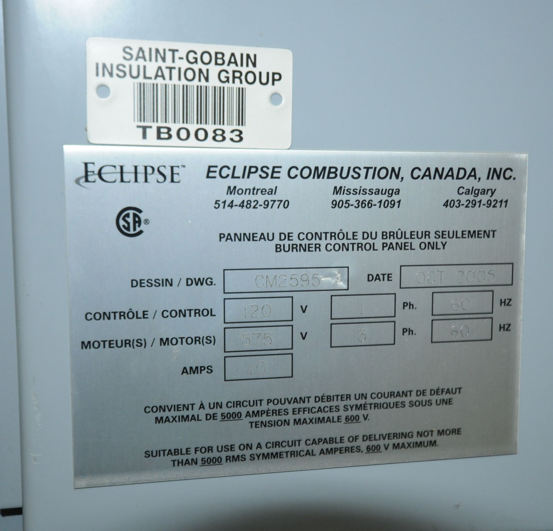 BURNER CONTROL PANEL WITH ECLIPSE DIGITAL TEMPERATURE CONTROLS (CI) - Image 4 of 4
