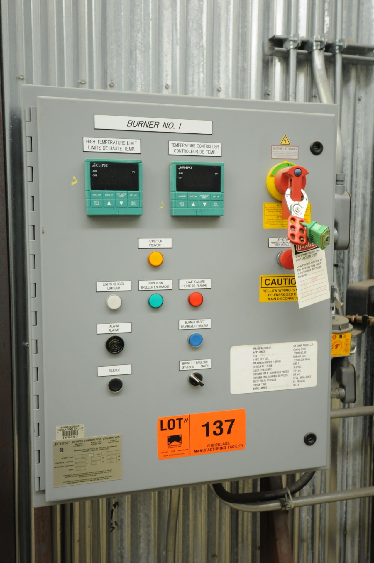 BURNER CONTROL PANEL WITH ECLIPSE DIGITAL TEMPERATURE CONTROLS (CI)