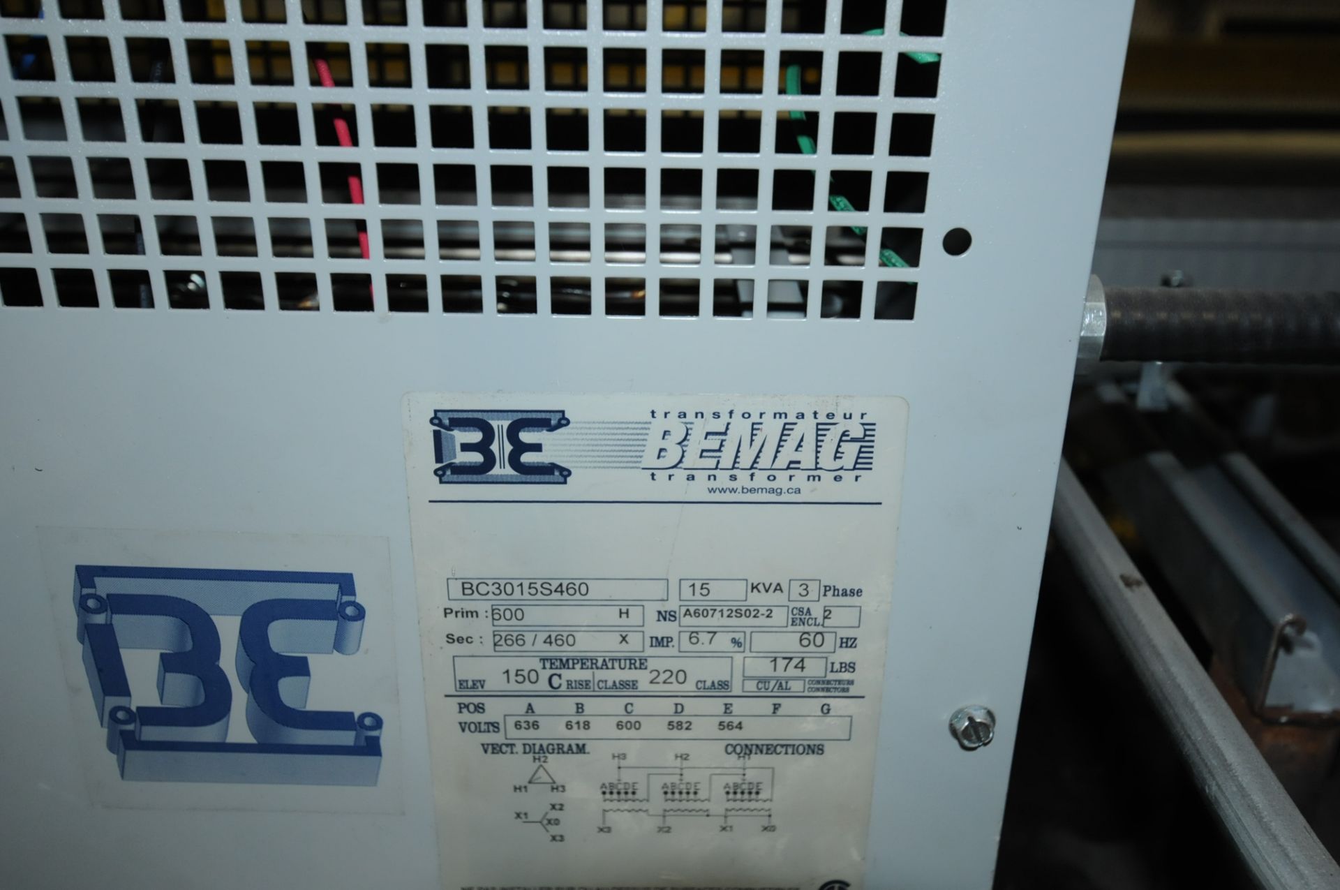 BEMAG 15 KVA 600V 3 PHASE TRANSFORMER (CI) - Image 2 of 2