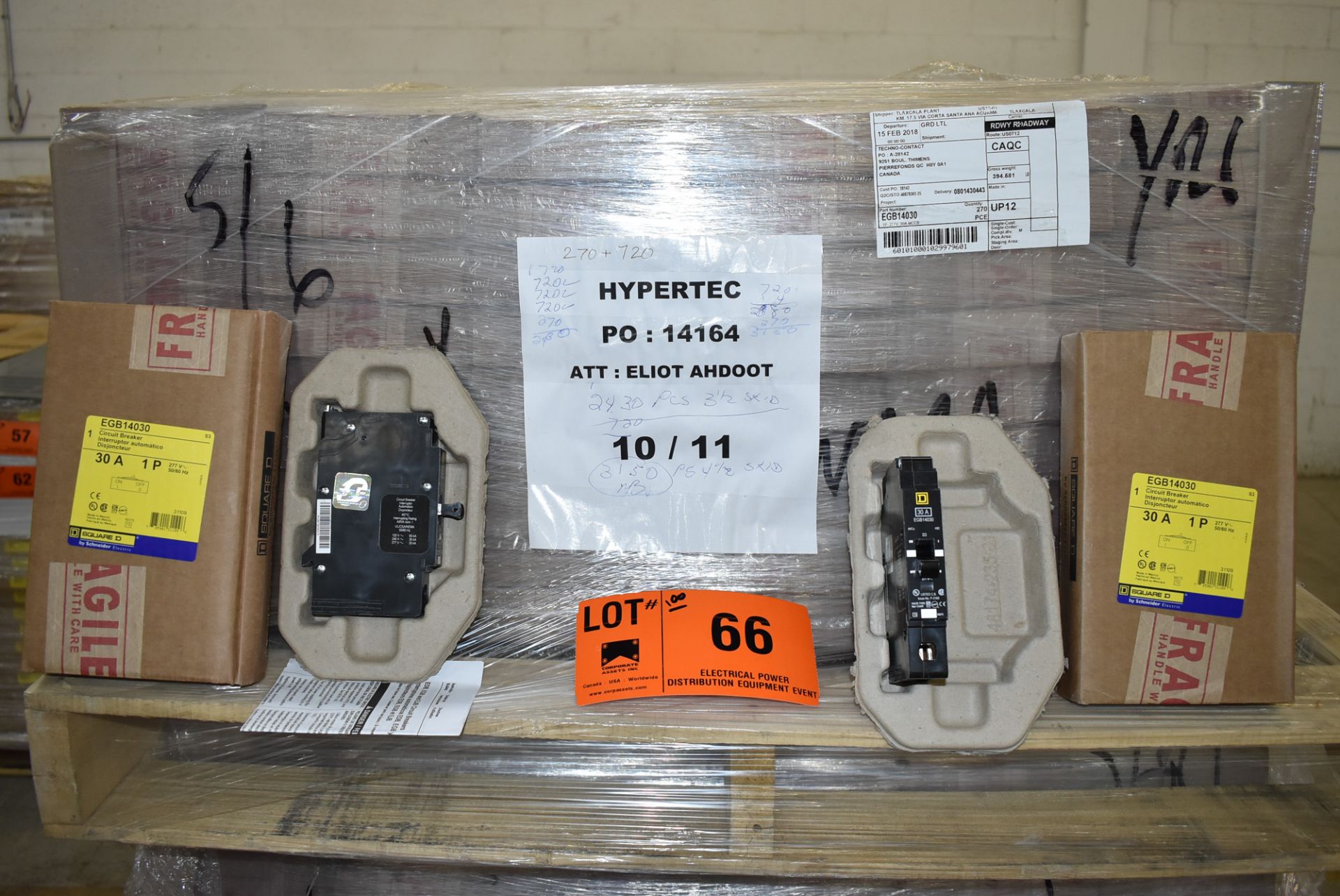 LOT/ (100) SQUARE D EGB 14030 30AMP/277V/1P/50-60HZ SINGLE POLE CIRCUIT BREAKERS (LOCATED AT 111