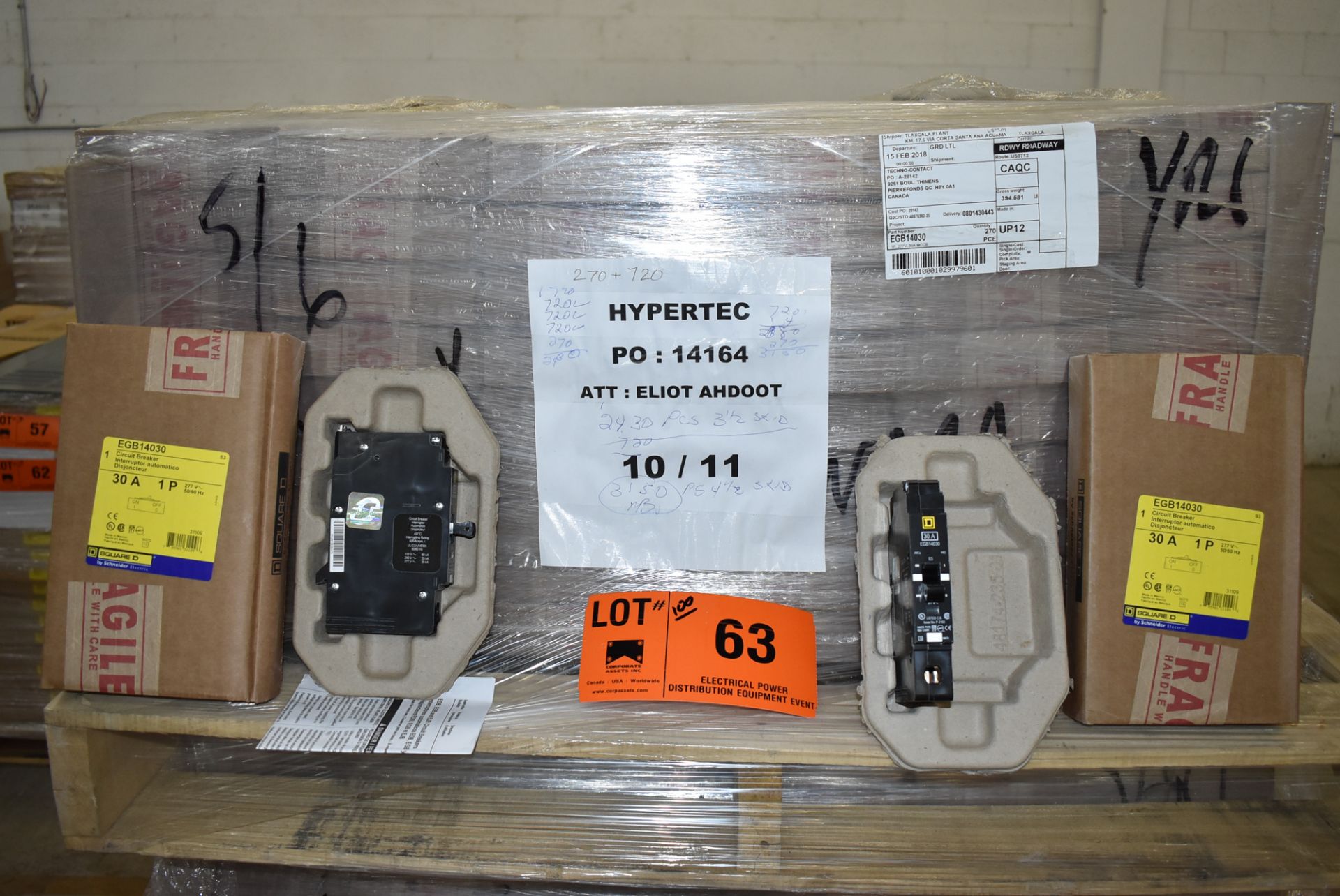 LOT/ (100) SQUARE D EGB 14030 30AMP/277V/1P/50-60HZ SINGLE POLE CIRCUIT BREAKERS (LOCATED AT 111