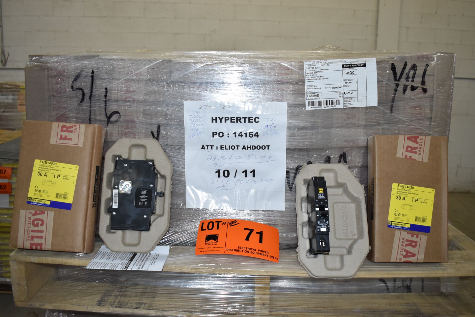 LOT/ (100) SQUARE D EGB 14030 30AMP/277V/1P/50-60HZ SINGLE POLE CIRCUIT BREAKERS (LOCATED AT 111