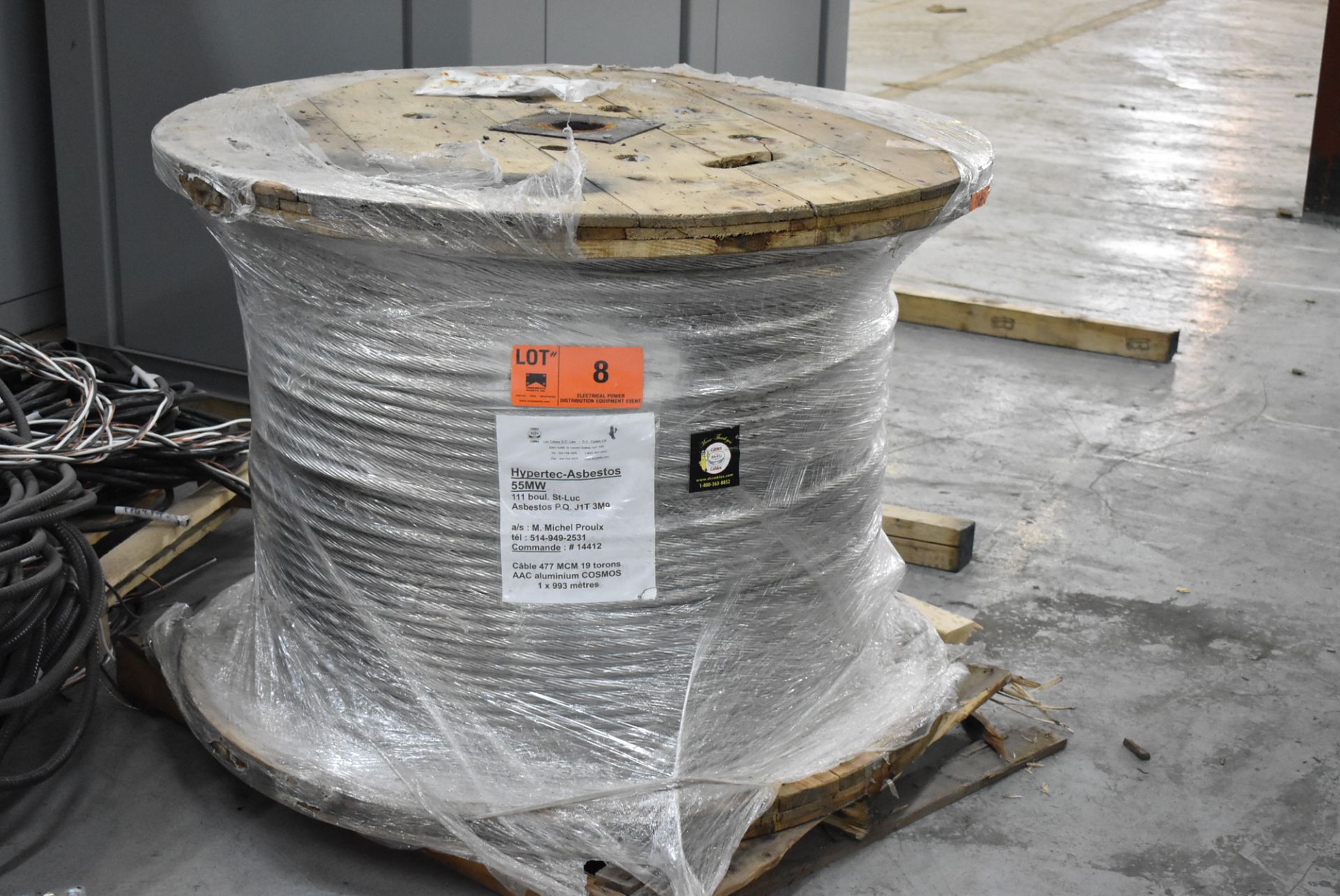 LOT/ SPOOL OF COSMOS 477 MCM 19 STRAND AAC BARE ALUMINUM CONDUCTOR WIRE, APPROX. 3250 FT LENGTH (