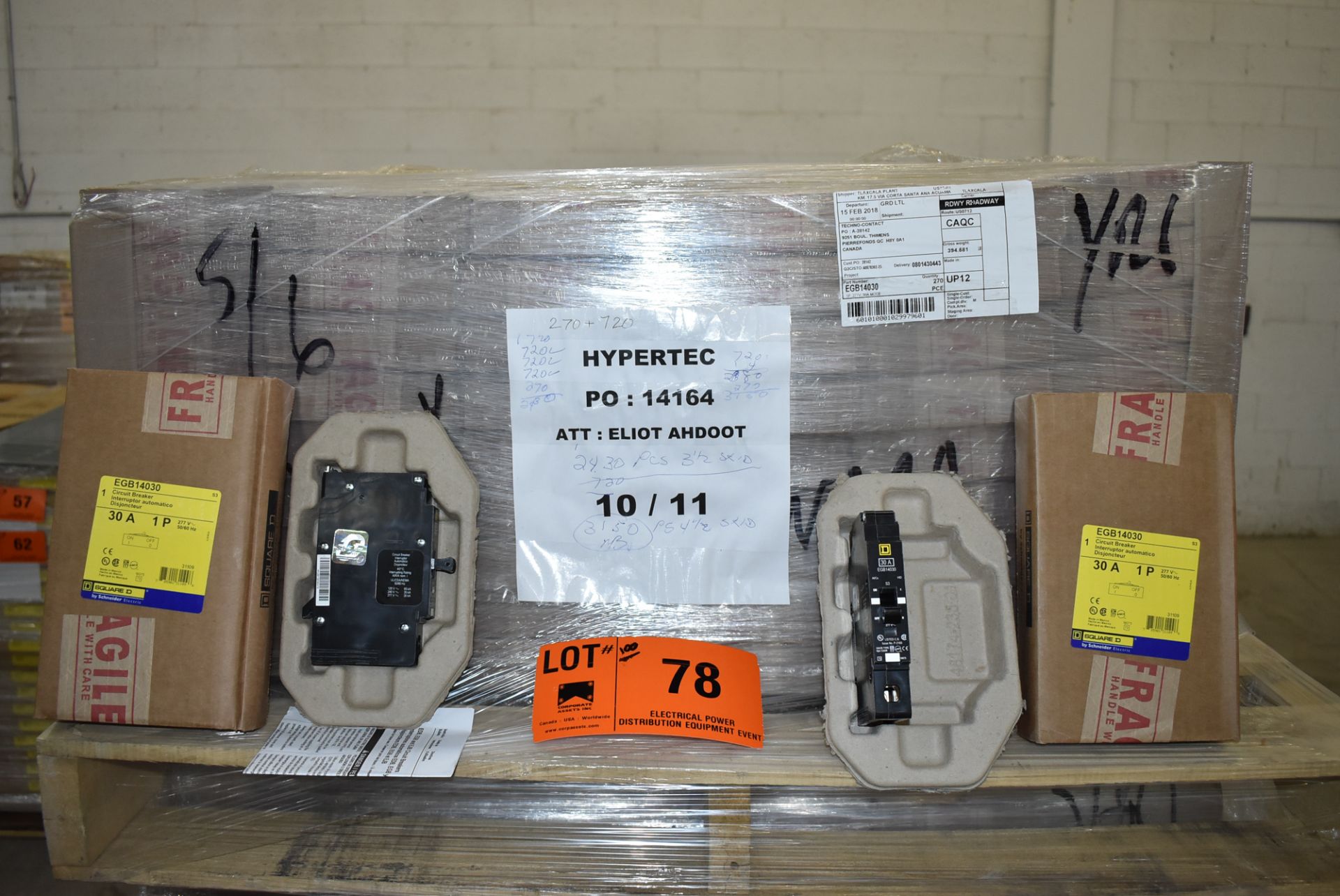 LOT/ (100) SQUARE D EGB 14030 30AMP/277V/1P/50-60HZ SINGLE POLE CIRCUIT BREAKERS (LOCATED AT 111