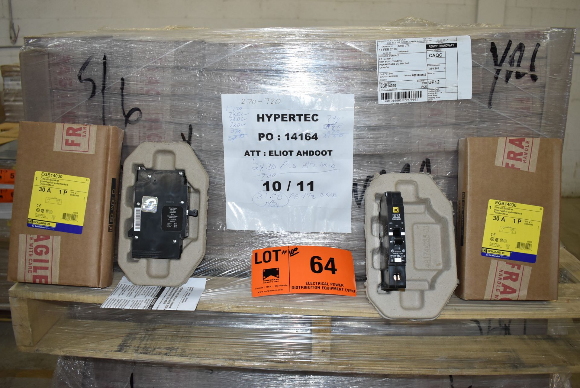 LOT/ (100) SQUARE D EGB 14030 30AMP/277V/1P/50-60HZ SINGLE POLE CIRCUIT BREAKERS (LOCATED AT 111