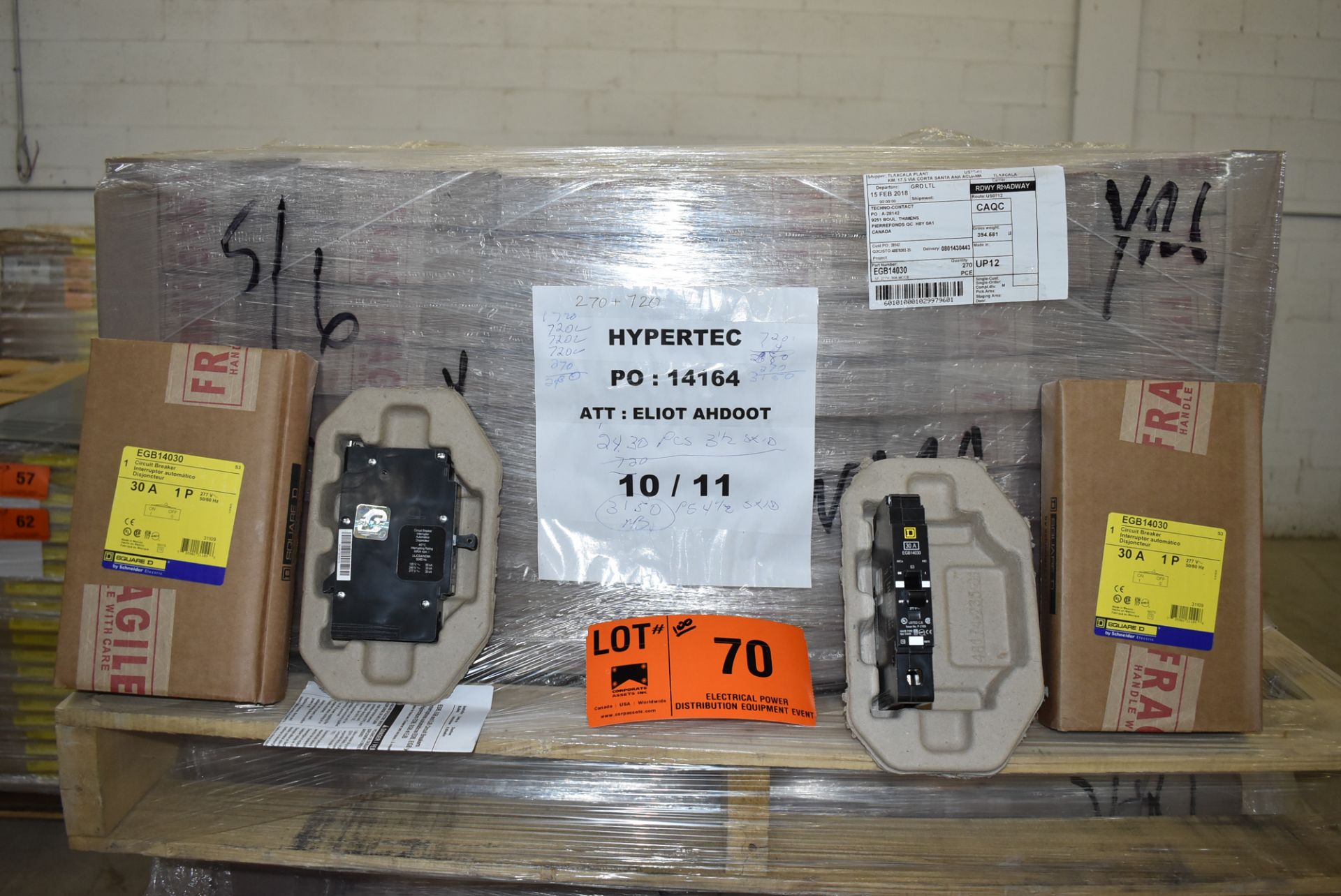 LOT/ (100) SQUARE D EGB 14030 30AMP/277V/1P/50-60HZ SINGLE POLE CIRCUIT BREAKERS (LOCATED AT 111