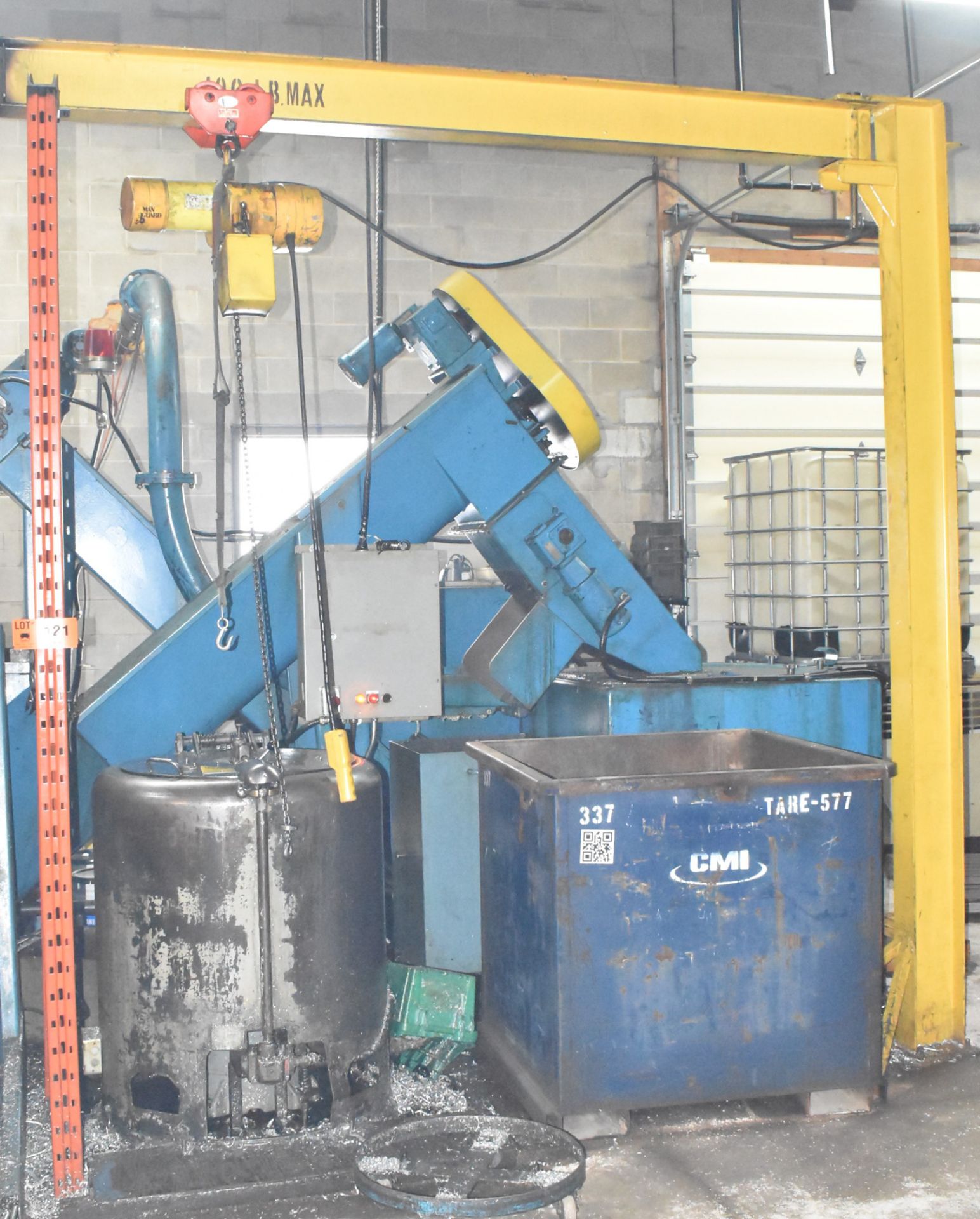 BARRETT CENTRIFUGAL CHIP SEPARATOR WITH GANTRY HOIST LOAD-UNLOAD SYSTEM, S/N N/A [RIGGING FEE FOR