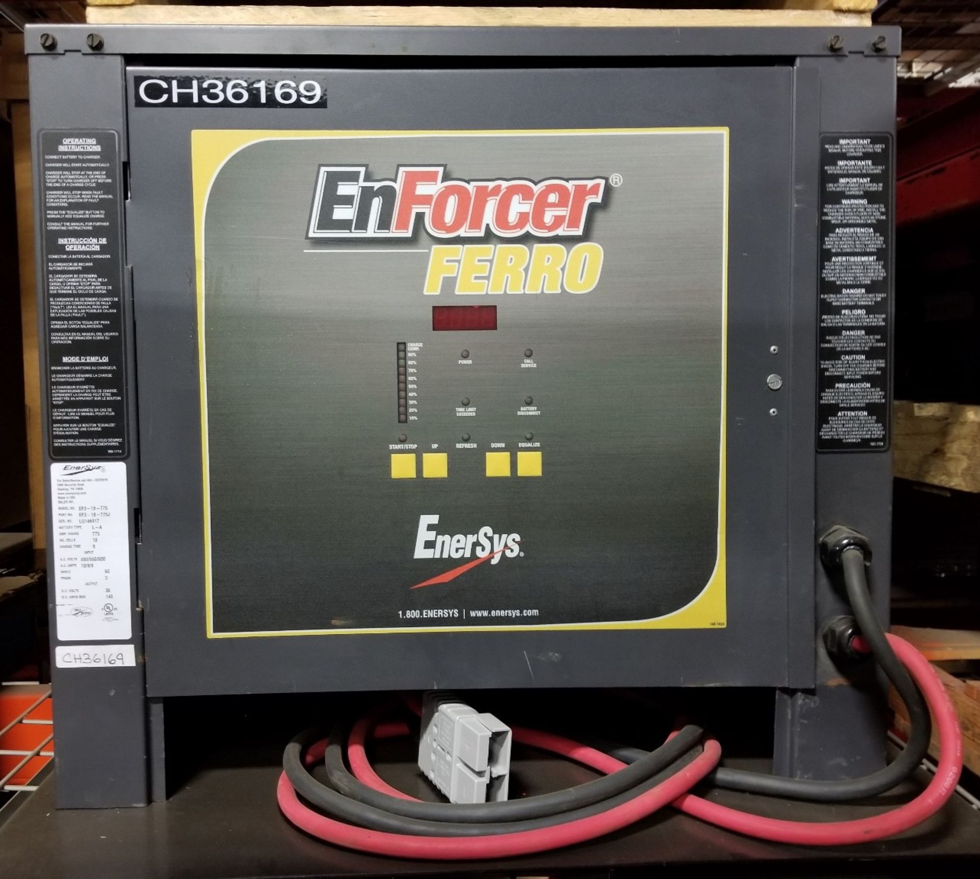 ENERSYS EF318775 36V BATTERY CHARGER WITH 140A, 775V, 350 GREY CONNECTOR, INPUT VOLTAGE 480/550/600,