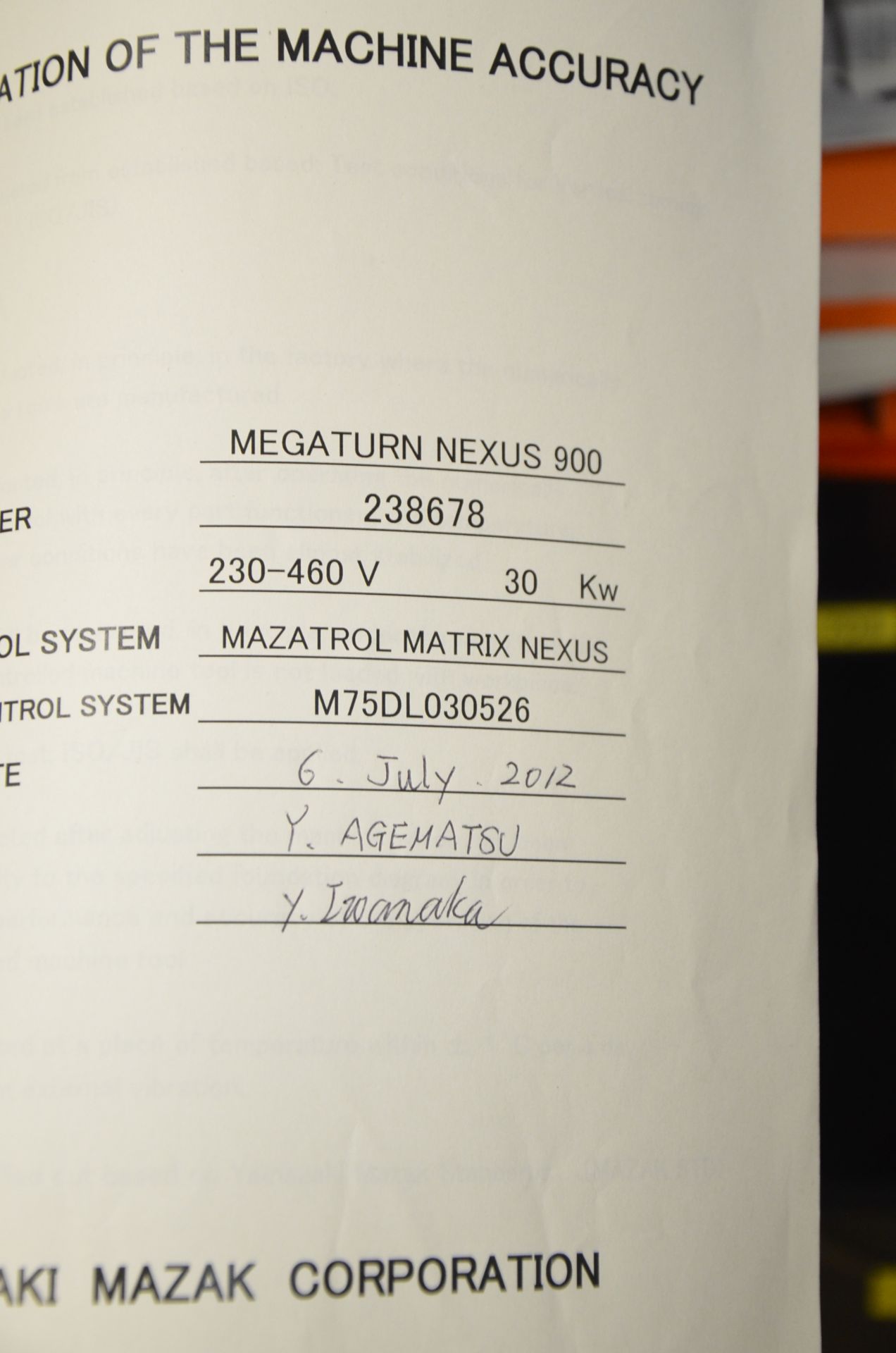 MAZAK (07-2012) MEGATURN NEXUS900 CNC VERTICAL TURNING AND LIVE MILLING CENTER WITH MAZATROL - Image 27 of 27