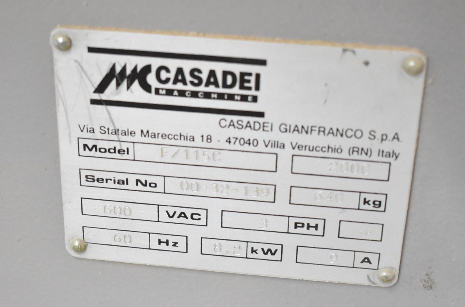 CASADEI (2000) F/115C SLIDING TABLE SHAPERS WITH 1.25" DIA. SPINDLE, 7" SPINDLE LENGTH, 8 _" SPINDLE - Image 4 of 4