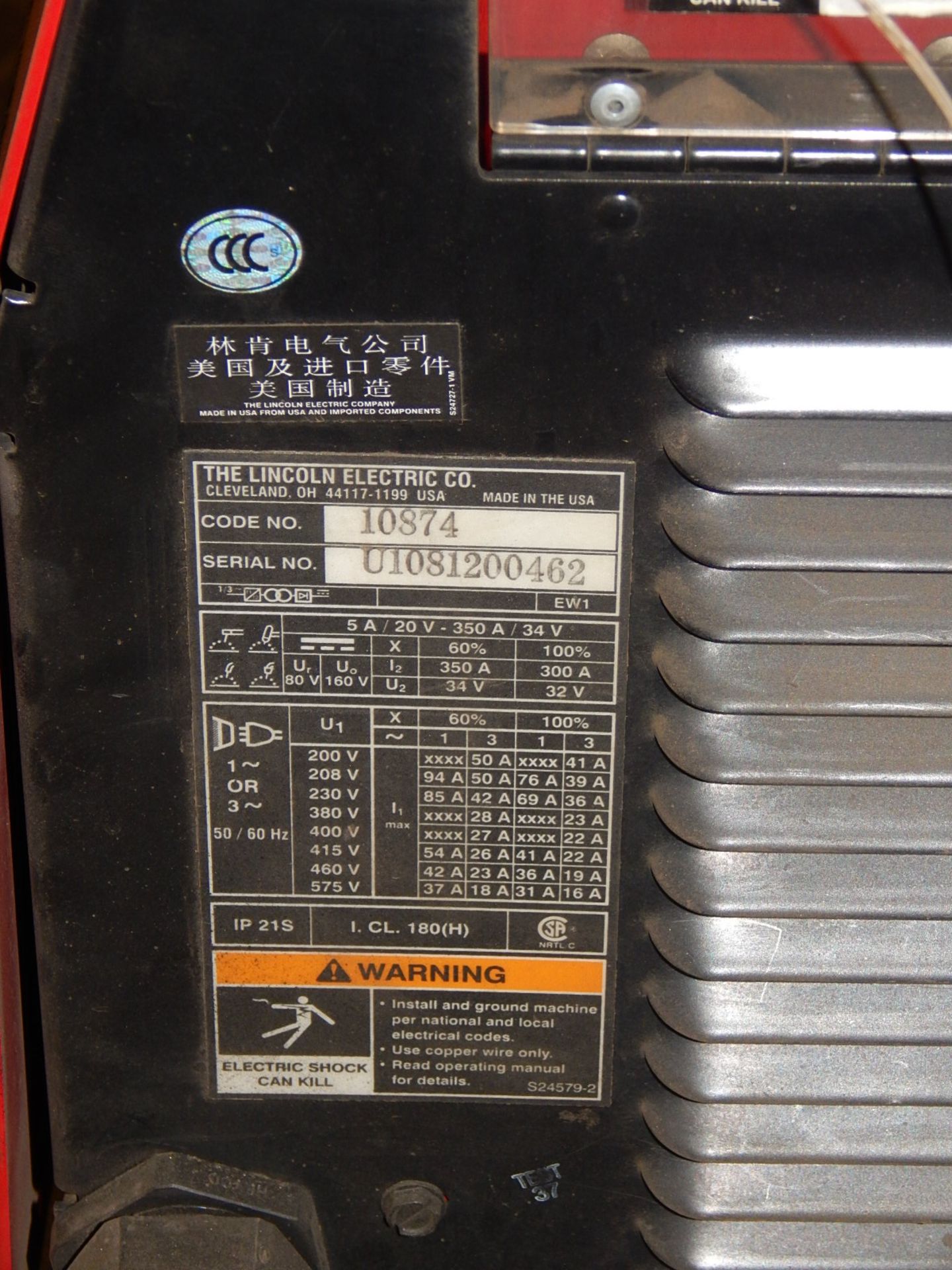 LINCOLN ELECTRIC INVERTEC V350-PRO DIGITAL WELDER, S/N N/A - Image 3 of 3
