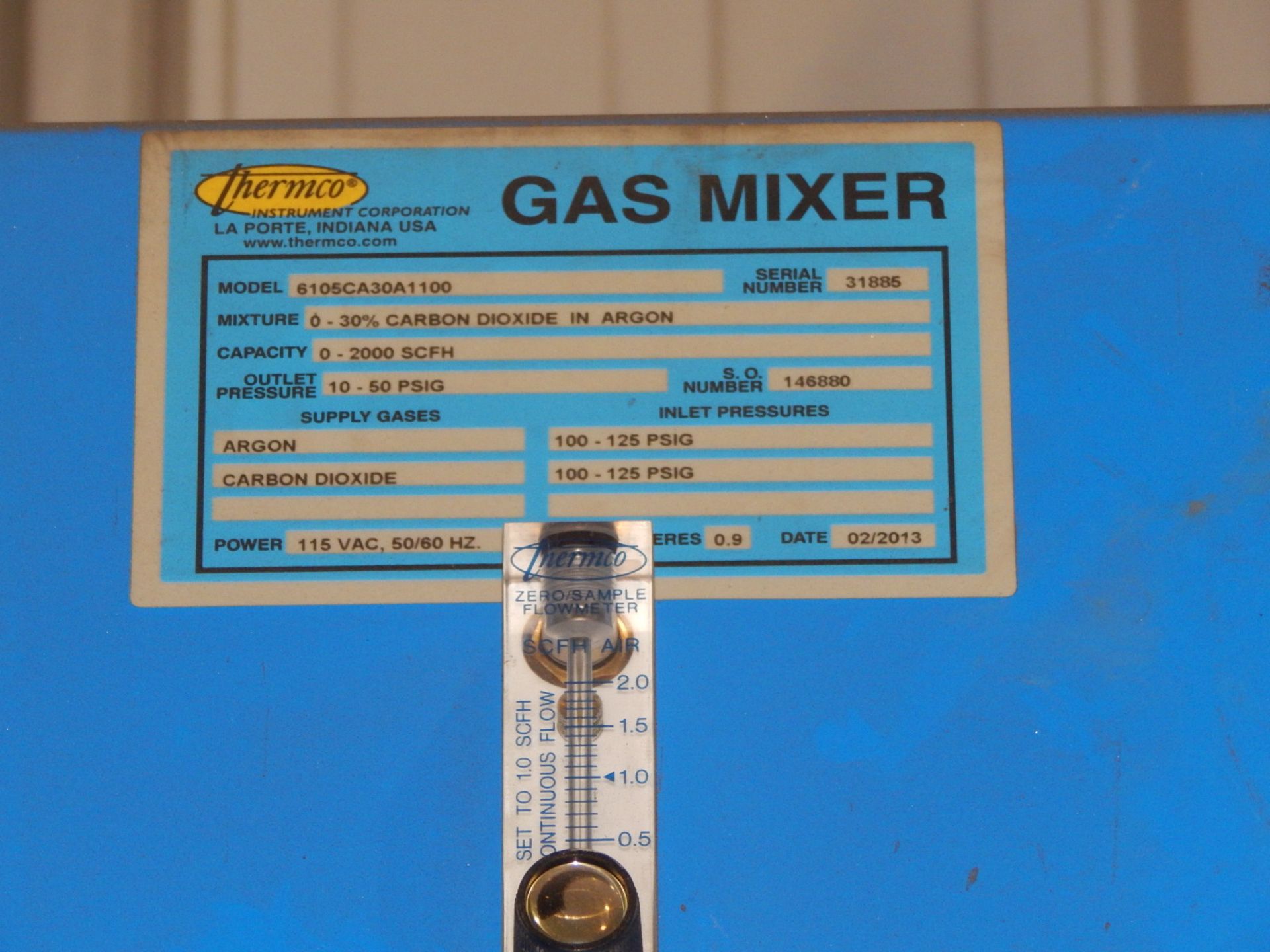 THERMCO (2013) 6105CA30A1100 ARGON AND CARBON DIOXIDE GAS MIXER WITH 100-125 PSIG, 0-2000SCFH - Image 3 of 3