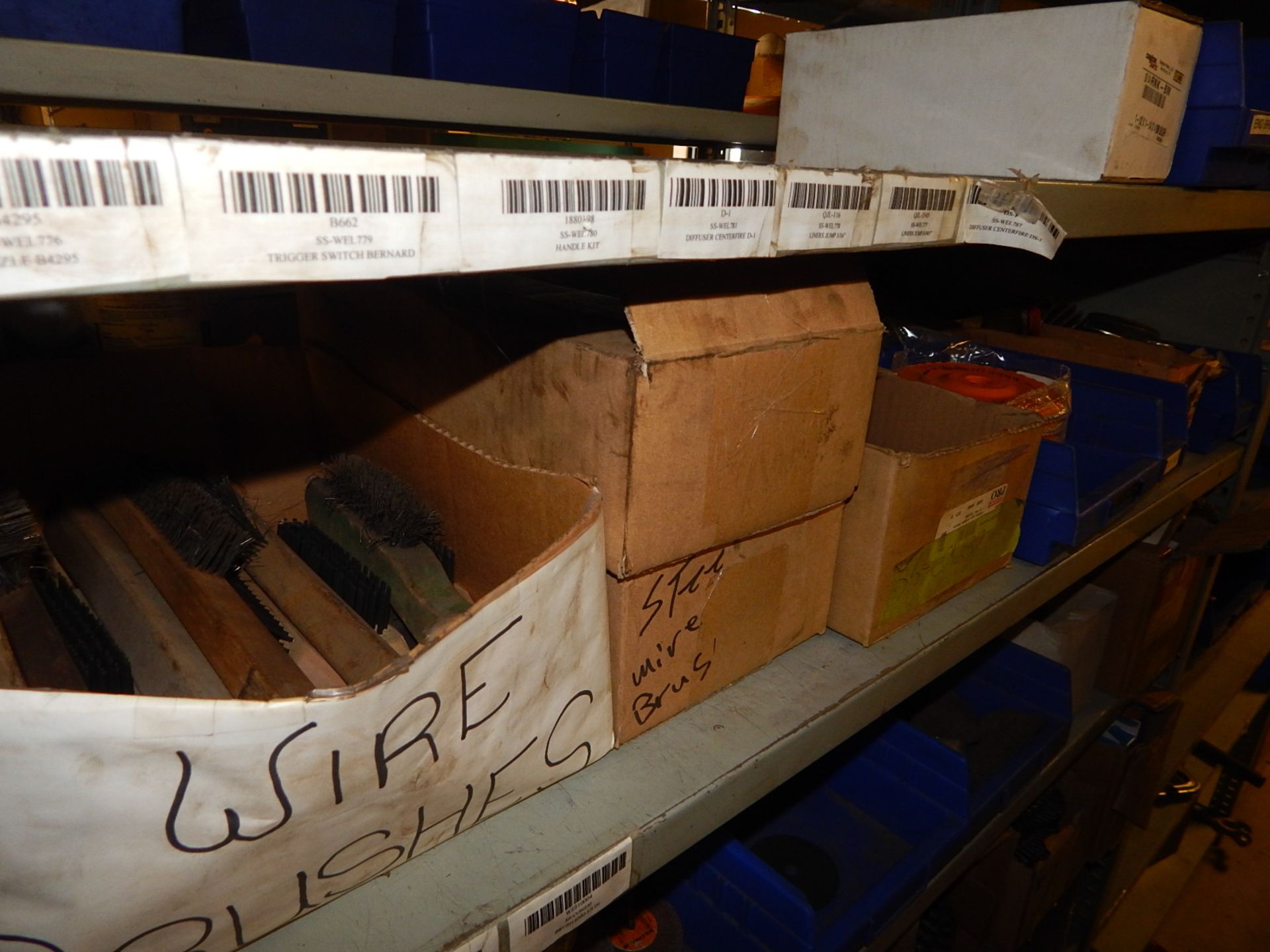 LOT/ CONTENTS OF SHELF CONSISTING OF PPE EQUIPMENT, WIRE BRUSHES, WELDING CONSUMABLES AND DRILLS - Image 14 of 14