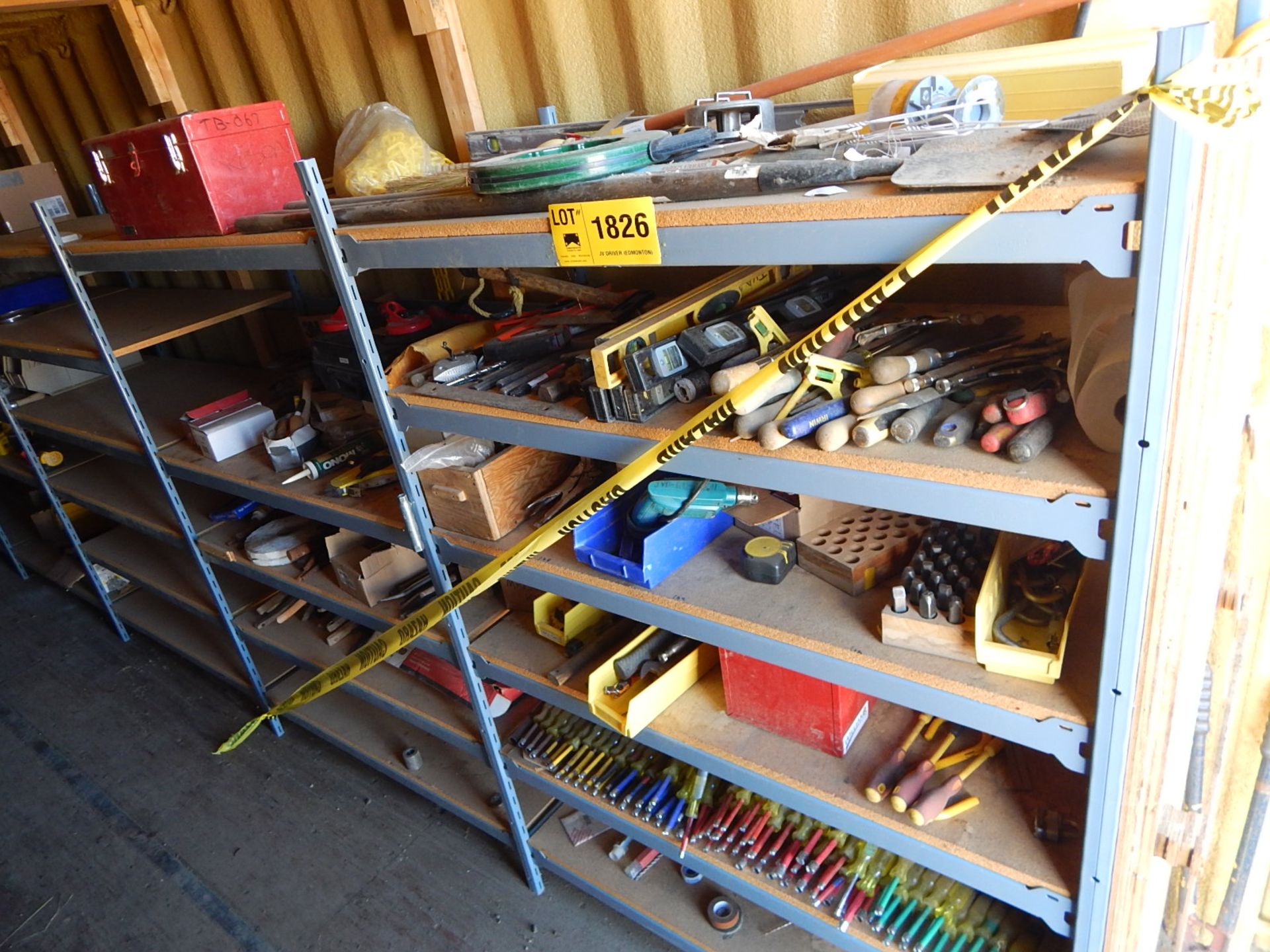 LOT/ CONTENTS OF (2) SECTIONS CONSISTING OF HAND TOOLS, PUNCHES, SCREWDRIVERS, AND WIRE ROPE (SC