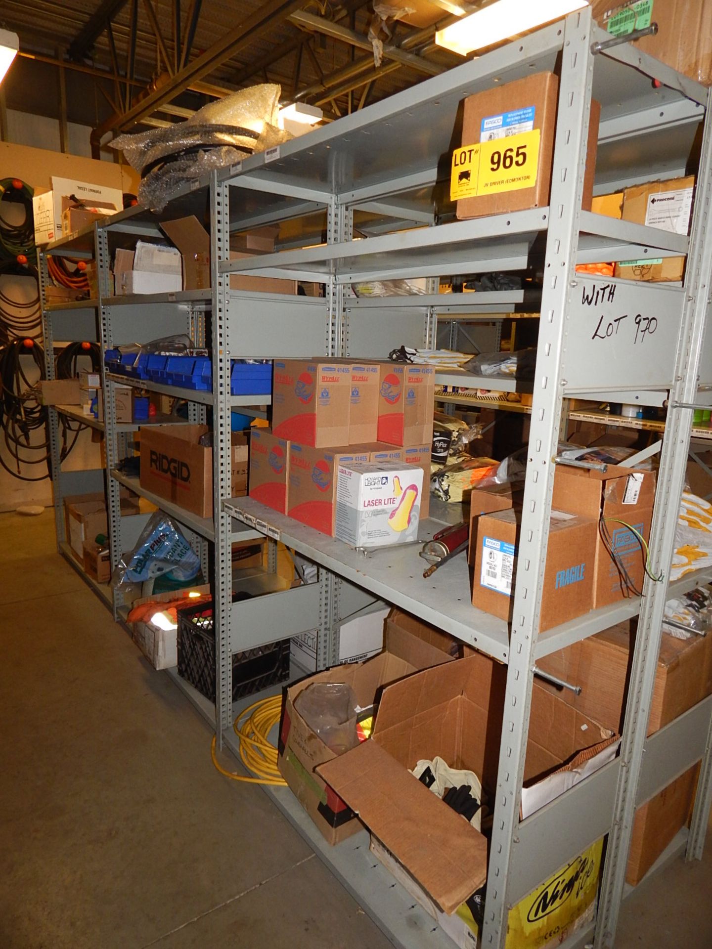 LOT/ CONTENTS OF SHELF CONSISTING OF PPE EQUIPMENT, WIRE BRUSHES, WELDING CONSUMABLES AND DRILLS