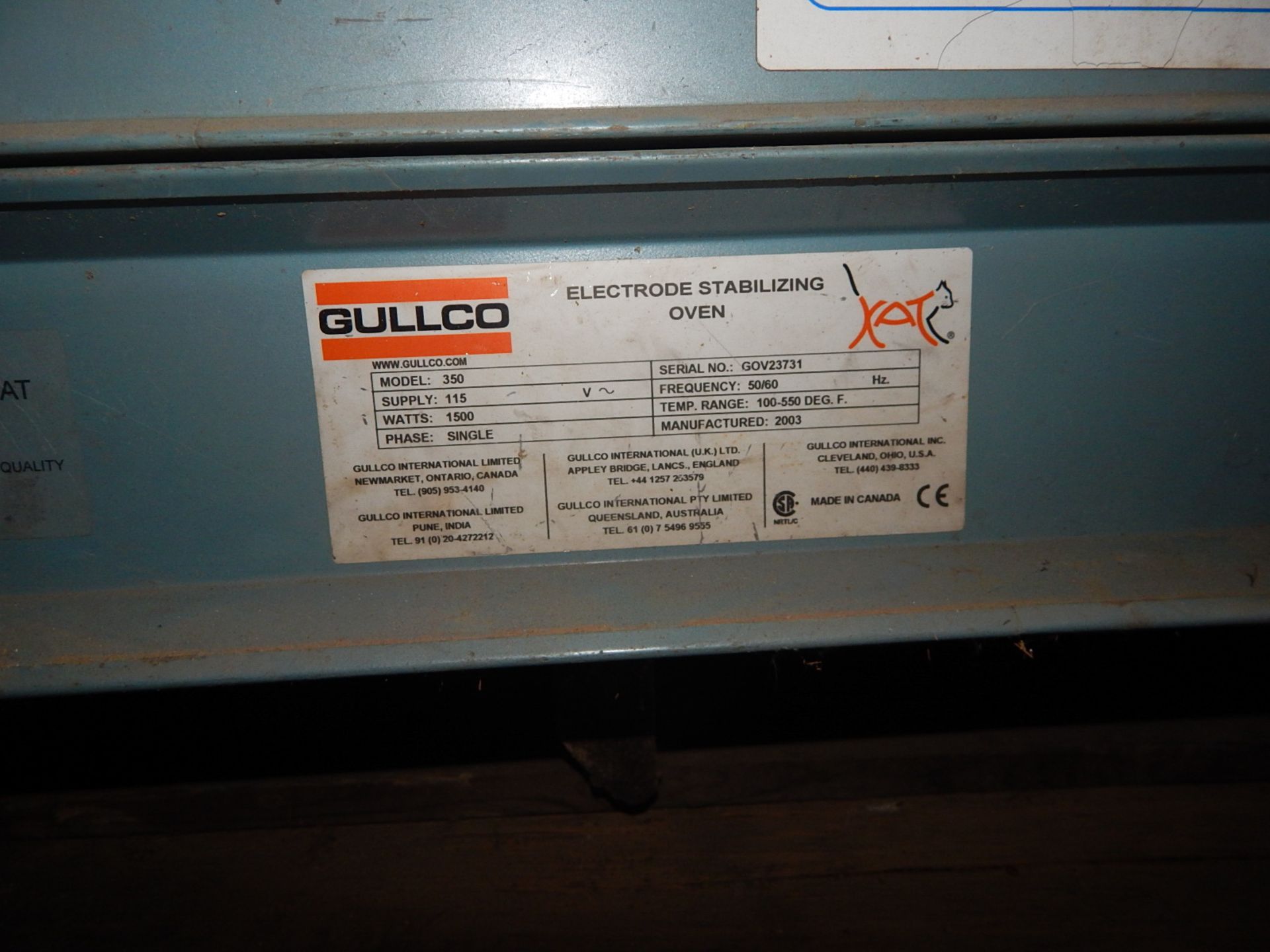 GULLCO 350 ELECTRODE STABILIZING OVEN, S/N: N/A (SC 348) - Image 3 of 3