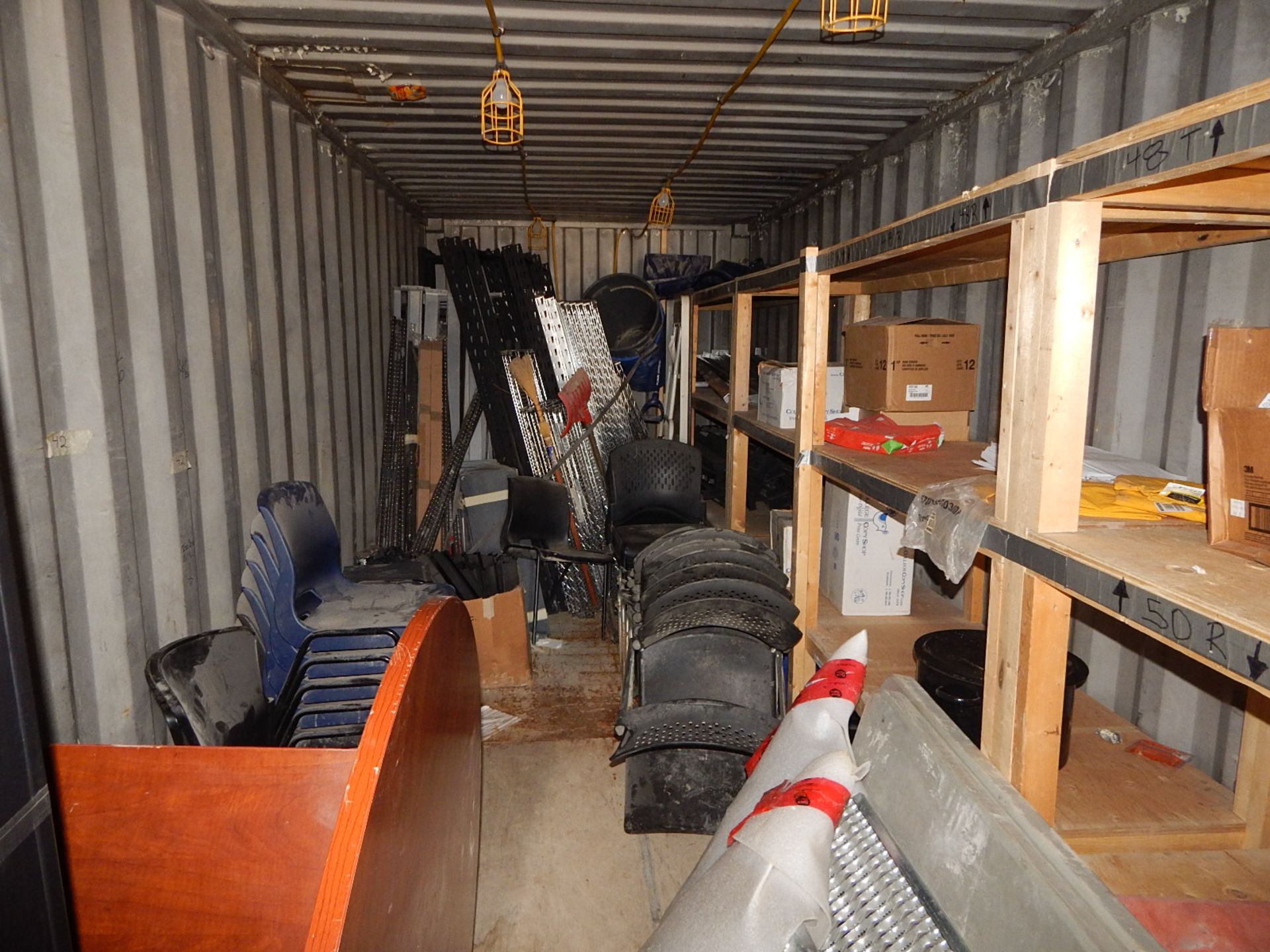 LOT/ CONTENTS OF CONTAINER CONSISTING OF FURNITURE, HARDWARE, CABINET, AND ADJUSTABLE RACKING - Image 7 of 8