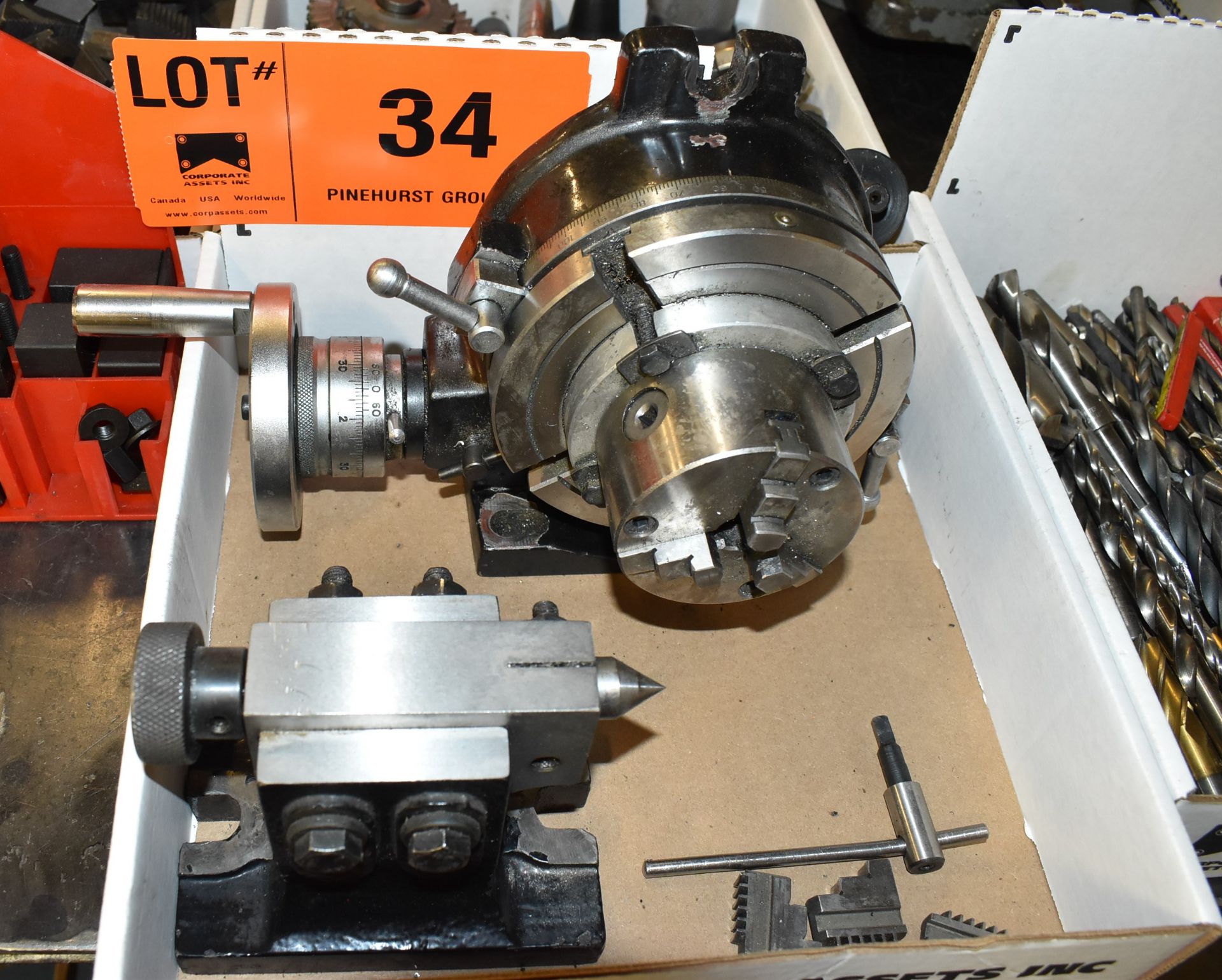 ROTARY INDEXING HEAD WITH 6" DIA. TABLE, 3" 3 JAW CHUCK & TAILSTOCK