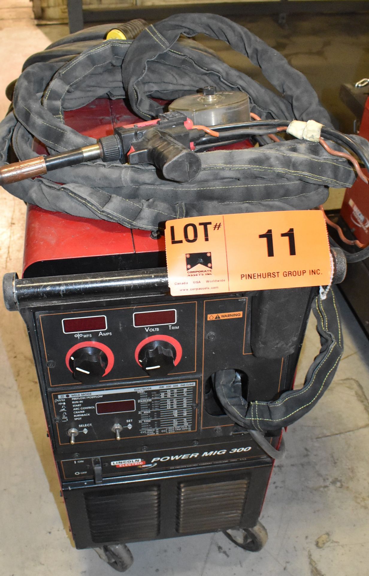 LINCOLN ELECTRIC POWER MIG 300 PORTABLE MIG WELDER WITH CABLES & GUN, S/N: U1031100735 [RIGGING FEES