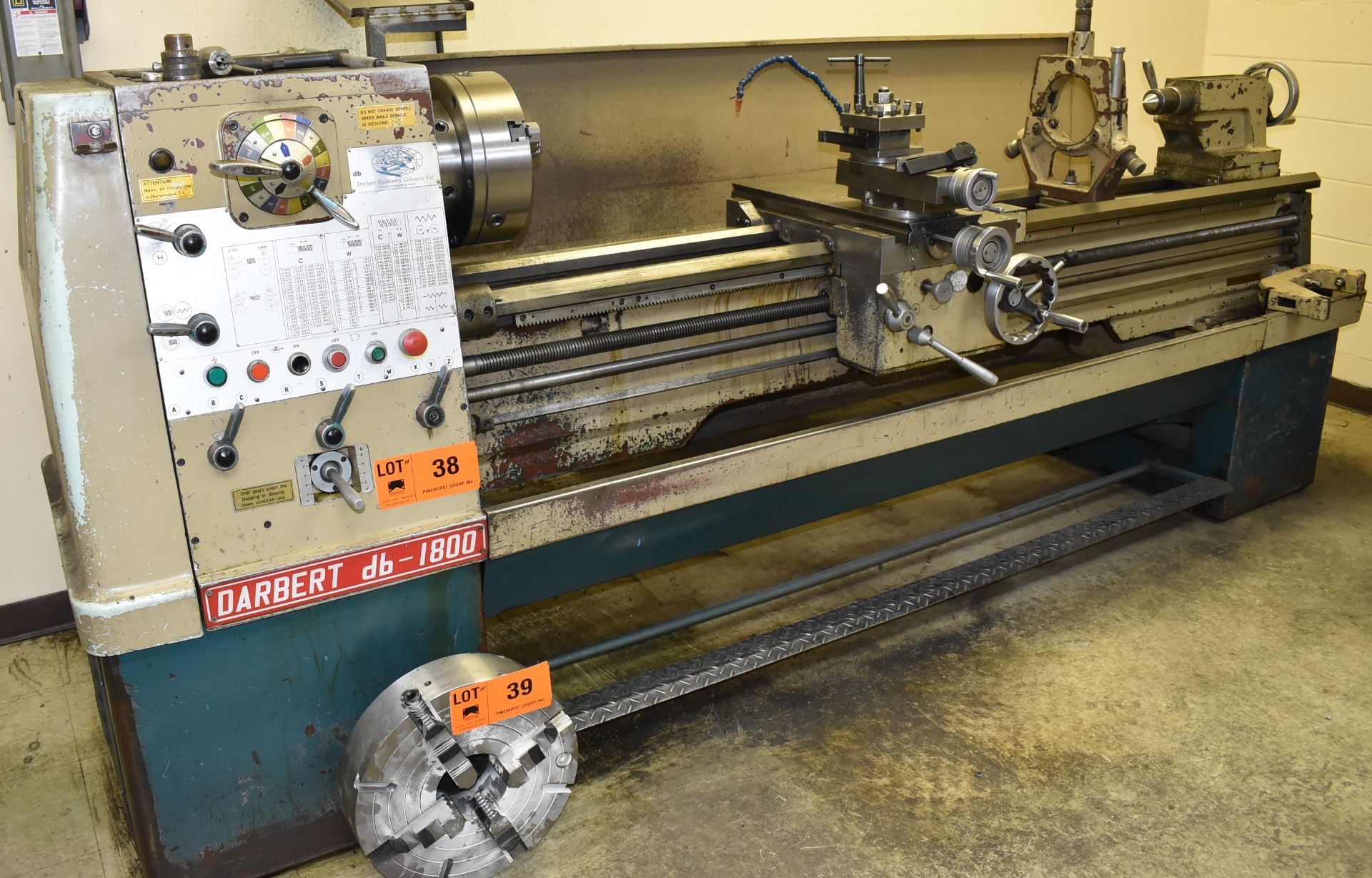 DARBERT DB-1800 GAP BED ENGINE LATHE WITH 12" SWING OVER BED, 42" BETWEEN CENTERS, SPEEDS TO 1600