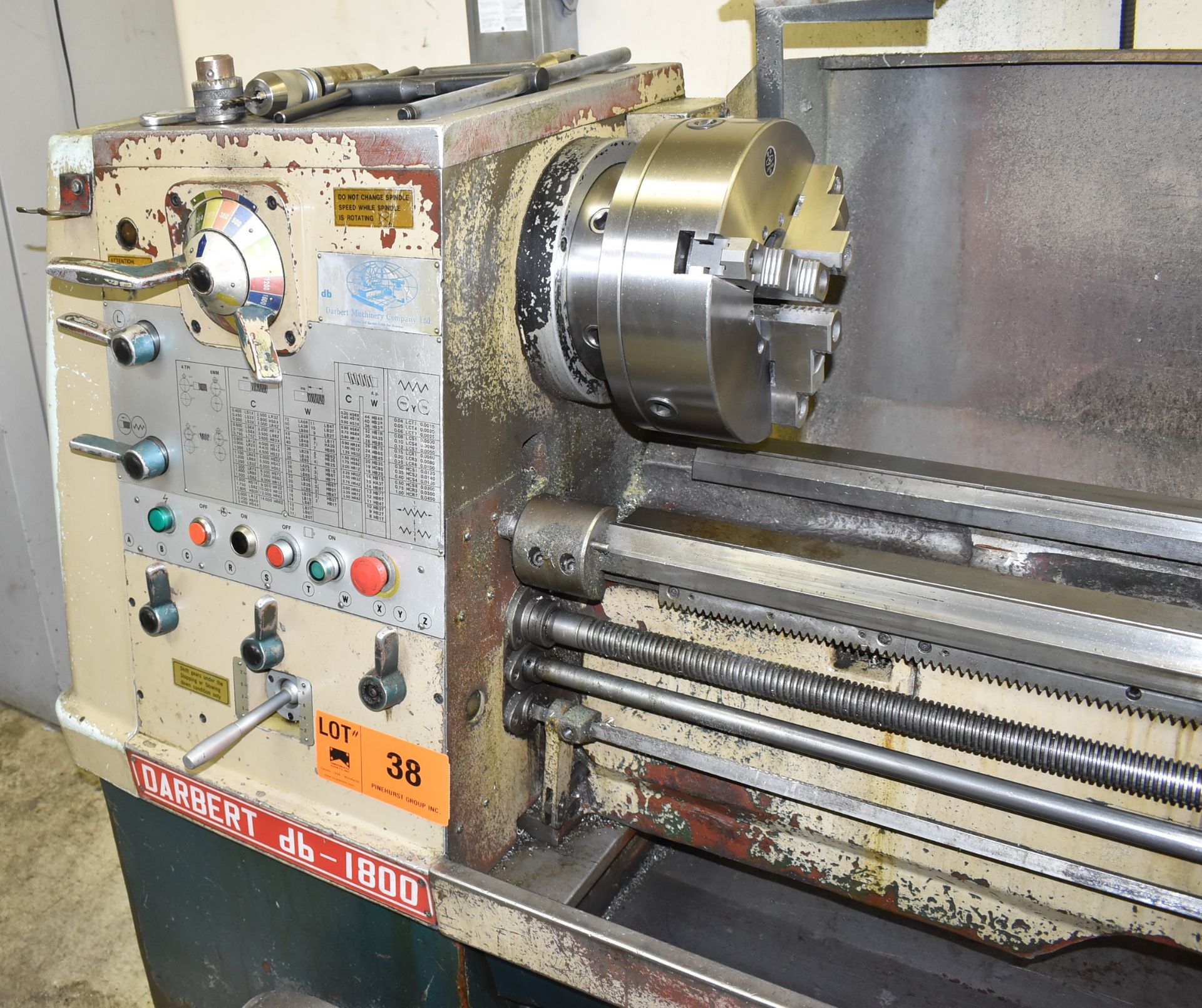 DARBERT DB-1800 GAP BED ENGINE LATHE WITH 12" SWING OVER BED, 42" BETWEEN CENTERS, SPEEDS TO 1600 - Image 2 of 3