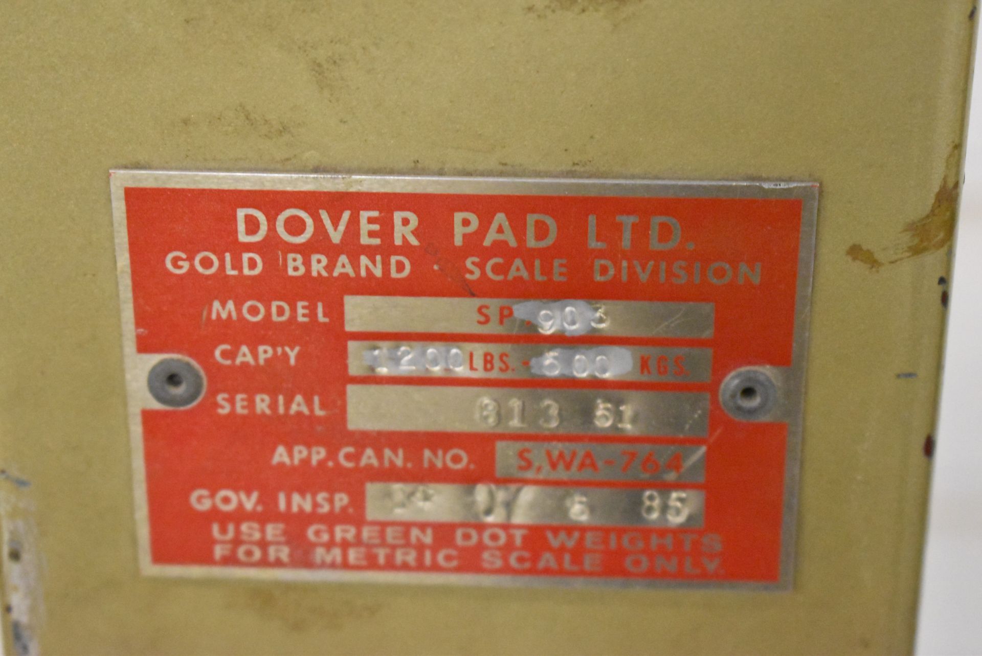 DOVER PAD SP903 ROLLING COUNTERBALANCE SCALE WITH 1200 LB. CAPACITY - Image 2 of 2