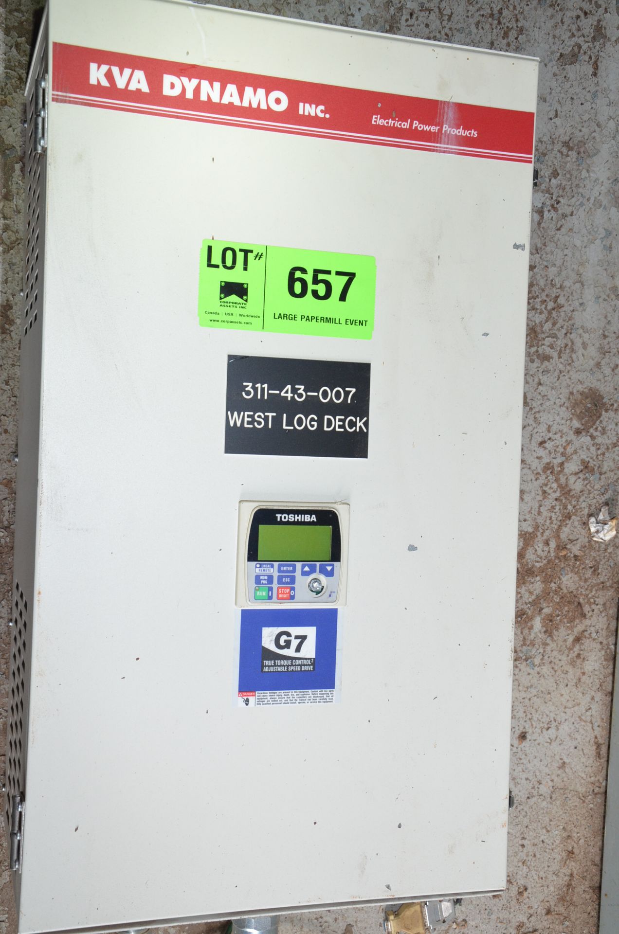 KVA DYNAMO TOSHIBA G7 50HP DIGITAL VARIABLE FREQUENCY DRIVE, S/N: N/A [RIGGING FEES FOR LOT #