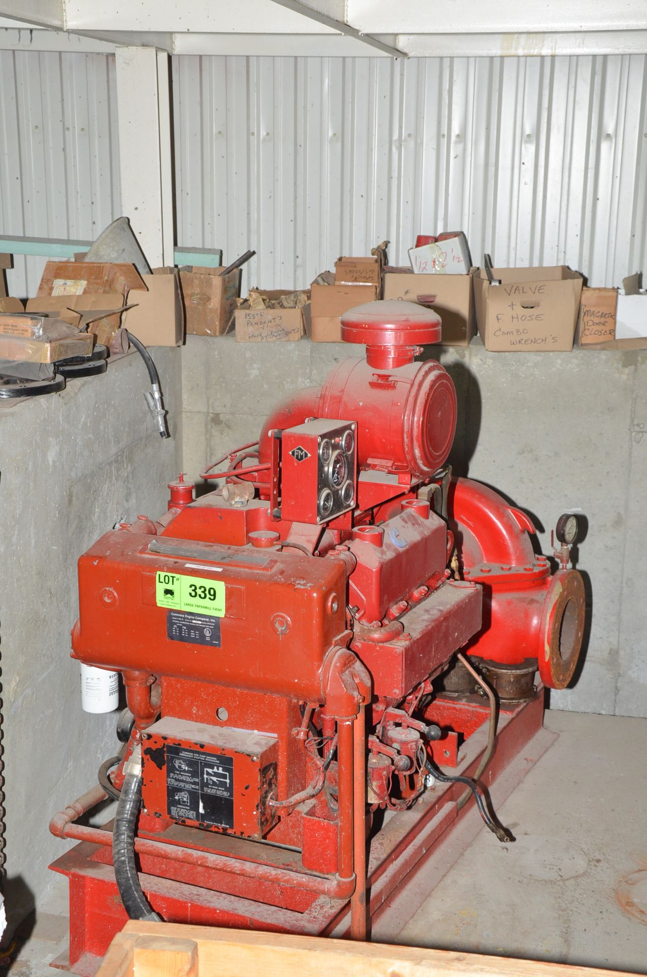 CUMMINS V-378-F1 SKID-MOUNTED DIESEL POWERED CENTRIFUGAL PUMP WITH 112HP DRIVE MOTOR, S/N: