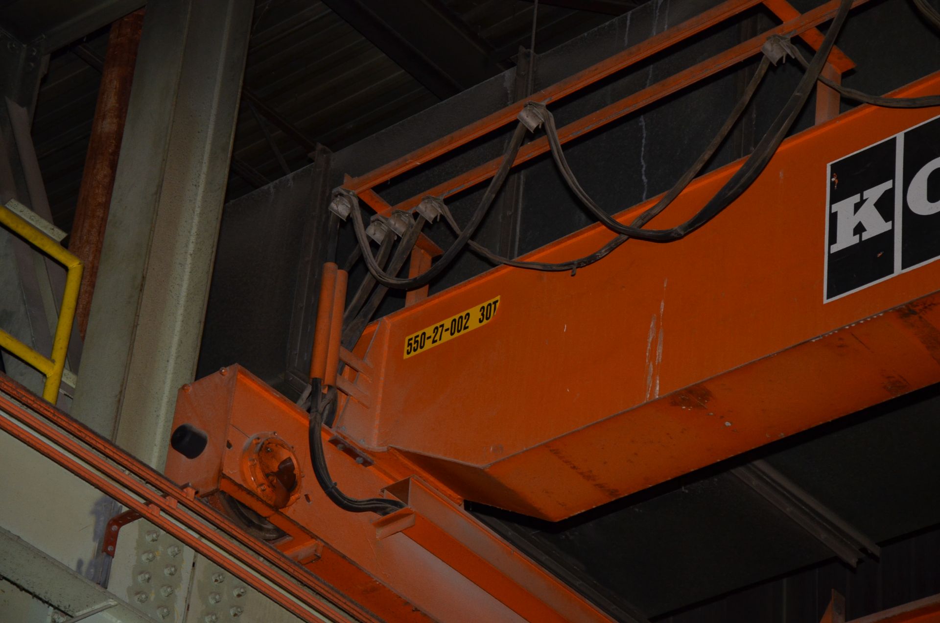 KONE 30TON TOP-RUNNING DOUBLE GIRDER OVERHEAD BRIDGE CRANE WITH APPROX. 42' SPAN, 50' UNDER THE - Image 3 of 4