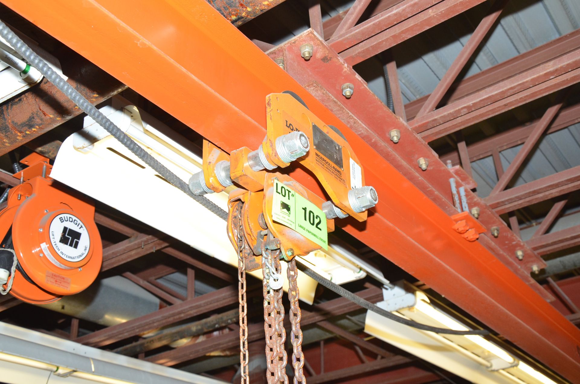 LOT/ CHAIN HOIST WITH TROLLEY AND BEAM [RIGGING FEES FOR LOT #102 - $85 USD PLUS APPLICABLE TAXES]