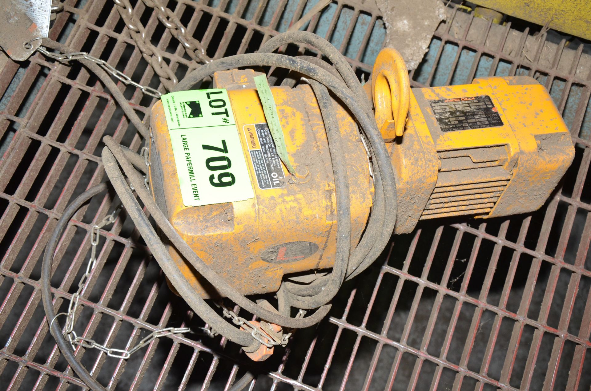 KITO 1 TON CAPACITY ELECTRIC CHAIN HOIST, S/N N/A [RIGGING FEES FOR LOT #709 - $60 USD PLUS