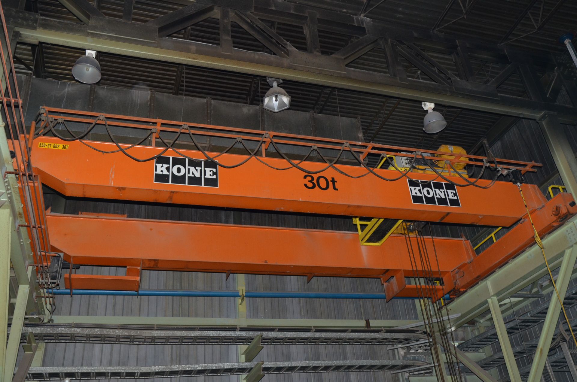 KONE 30TON TOP-RUNNING DOUBLE GIRDER OVERHEAD BRIDGE CRANE WITH APPROX. 42' SPAN, 50' UNDER THE - Image 4 of 4