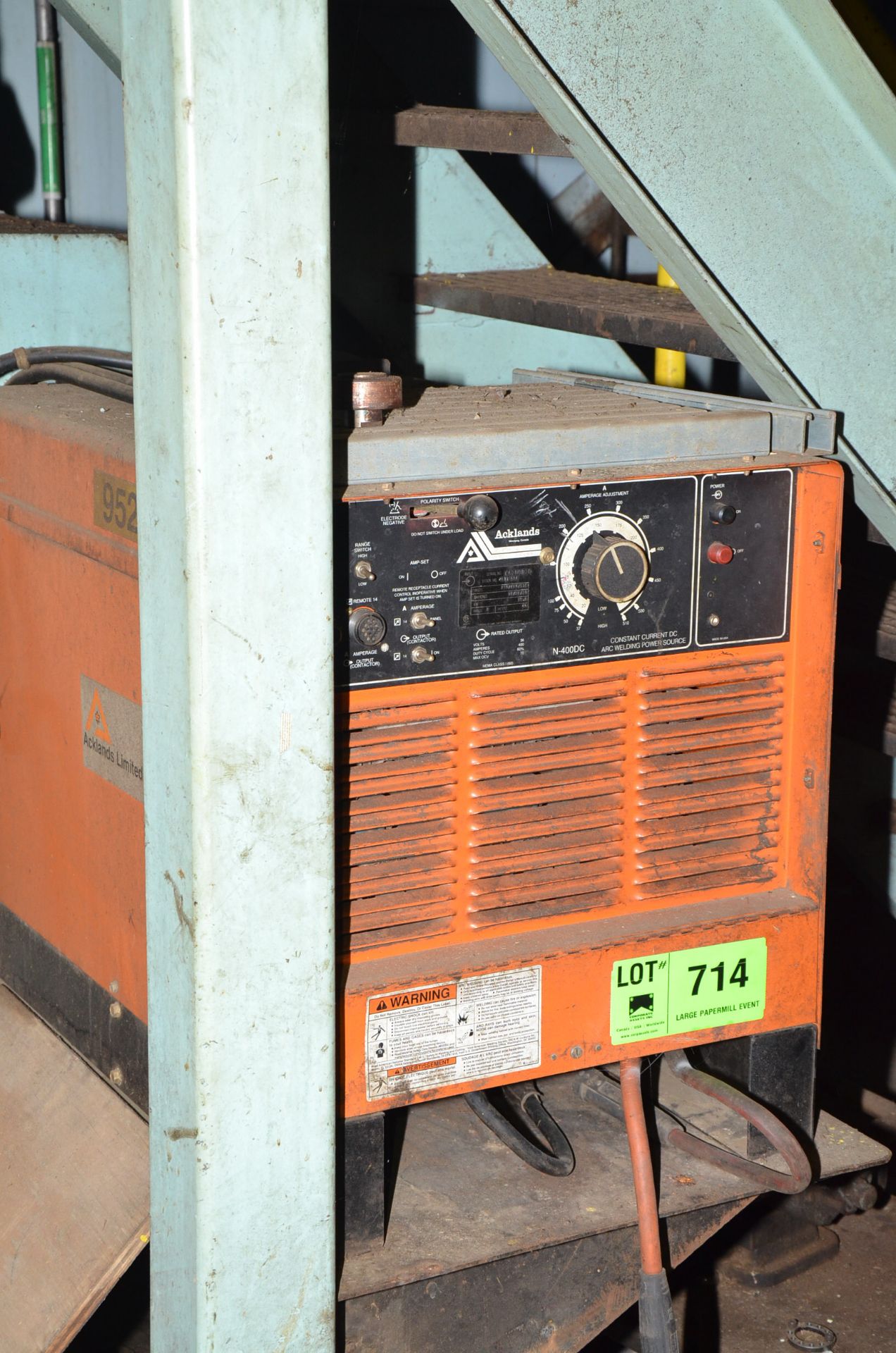 ACKLANDS N400-DC ARC WELDER WITH SOME CABLES AND GUN, S/N N/A [RIGGING FEES FOR LOT #714 - $85 USD