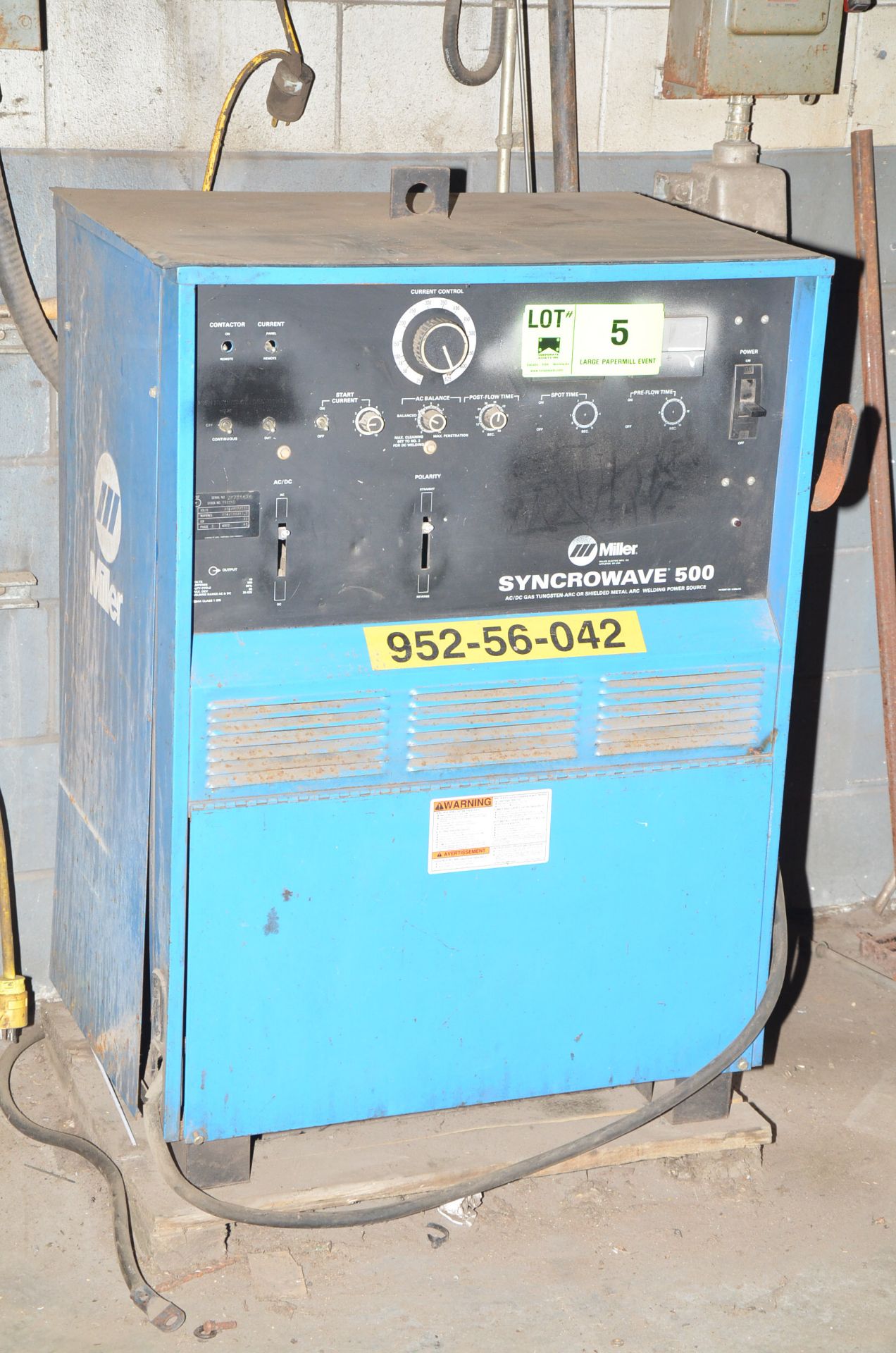 MILLER SYNCROWAVE 500 AC/DC TIG WELDER, S/N: JK731676 [RIGGING FEES FOR LOT #5 - $85 USD PLUS