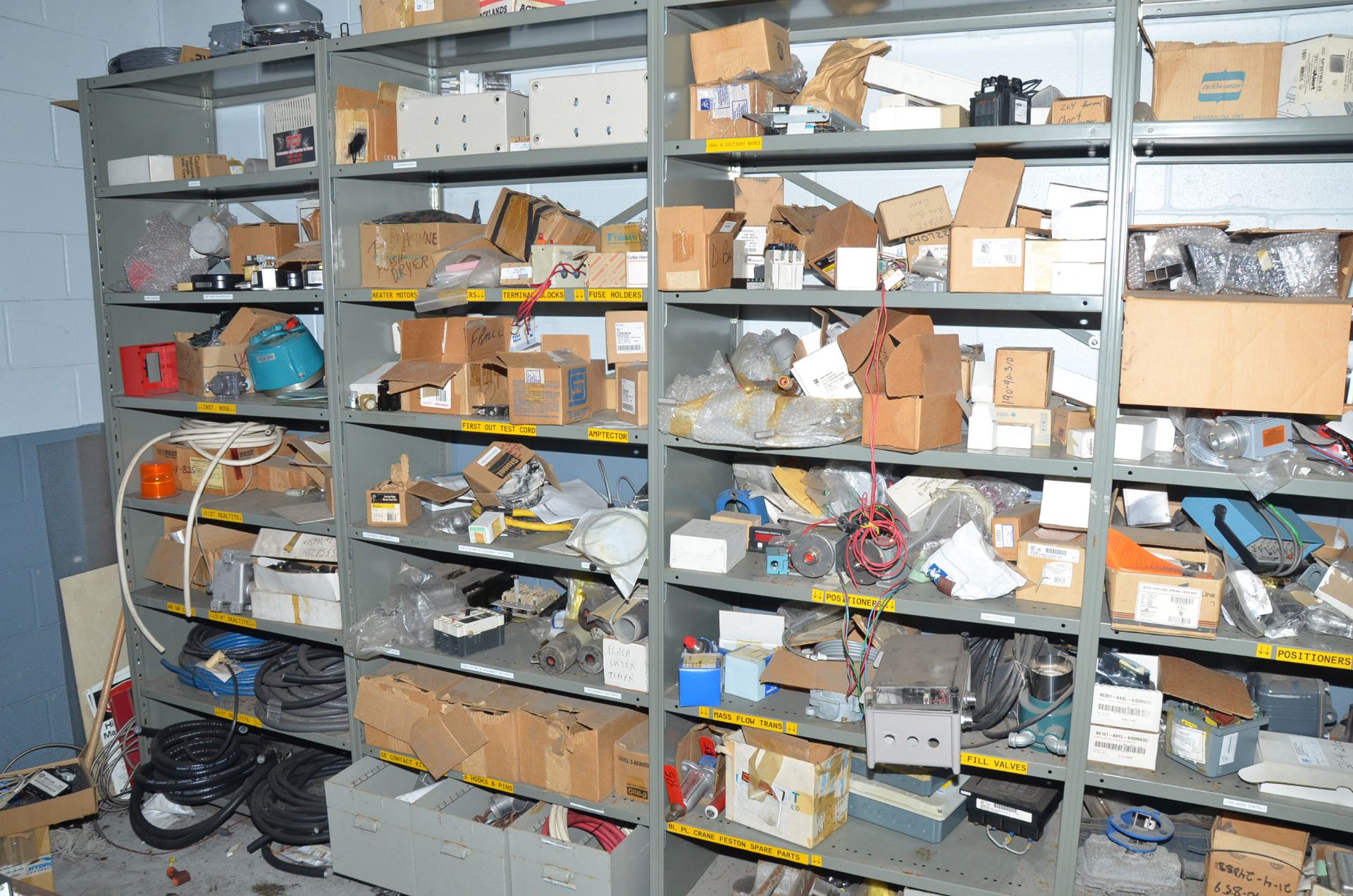 LOT/ CONTENTS OF ROOM CONSISING OF SHELVING WITH ELECTRICAL COMPONENTS AND PARTS [RIGGING FEES FOR - Image 2 of 2