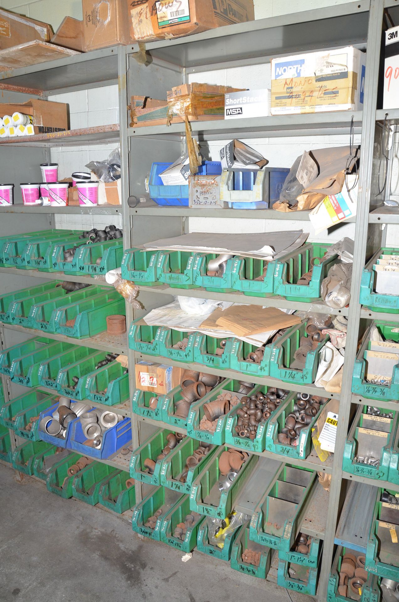 LOT/ (13) SECTIONS OF METAL SHELVING WITH STAINLESS STEEL AND BLACK PLUMBING FITTINGS [RIGGING - Image 4 of 12