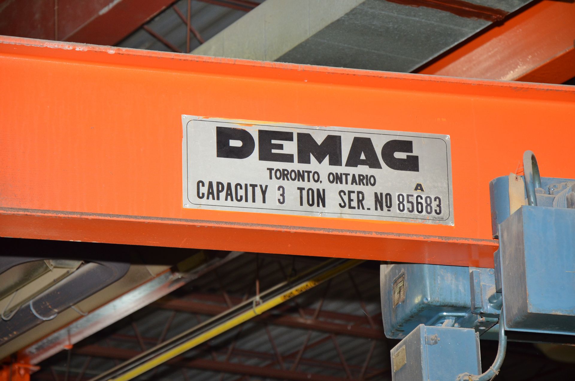 DEMAG 3TON COLUMN MOUNTED JIB ARM WITH 13' SPAN AND 12' HEIGHT UNDER THE HOOK, S/N: 85682 [RIGGING - Image 3 of 3